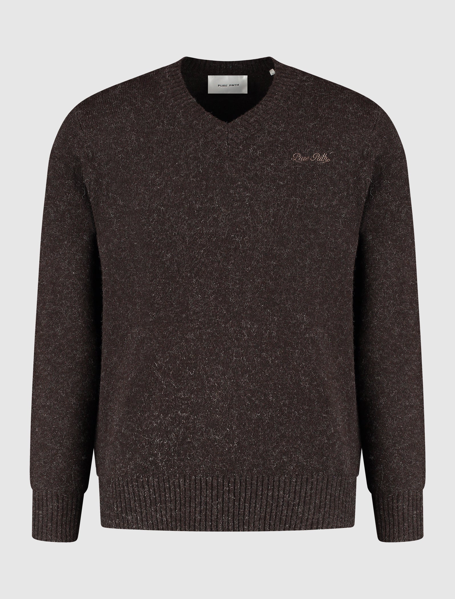 Melange Knit V-neck Sweater | Dark Brown