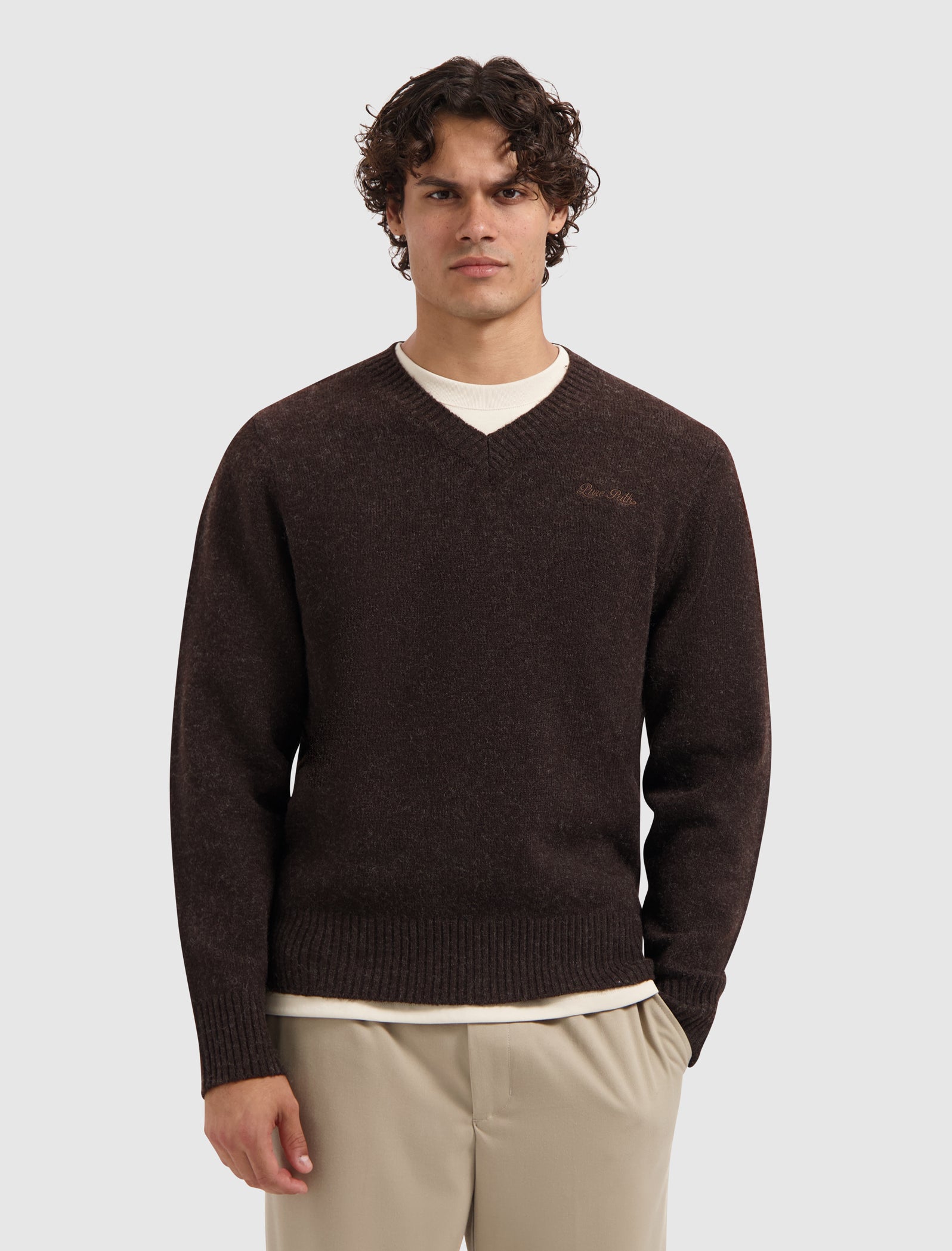 Melange Knit V-neck Sweater | Dark Brown