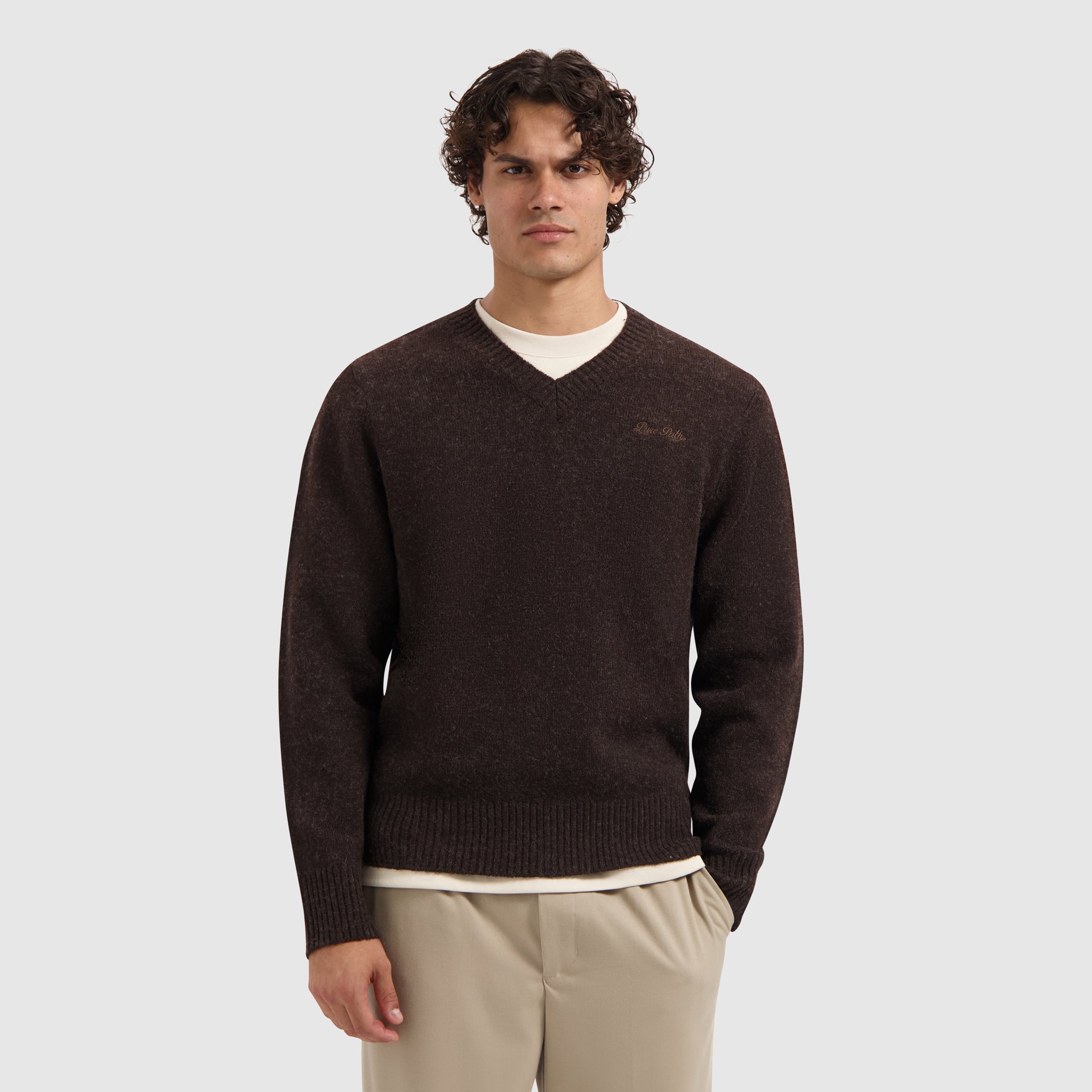 Melange Knit V-neck Sweater | Dark Brown
