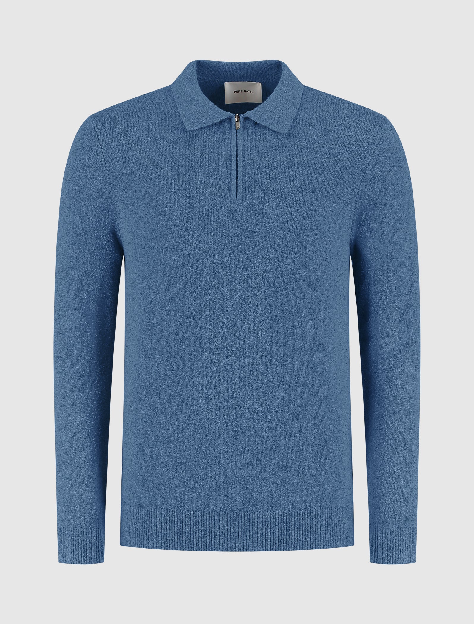 Bouclé Knit Half-zip Polo | Blue Grey