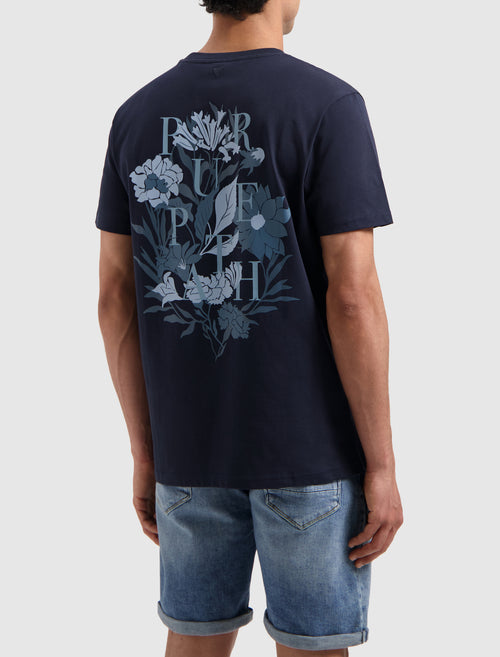 Tonal Floral Back Print T-shirt | Navy