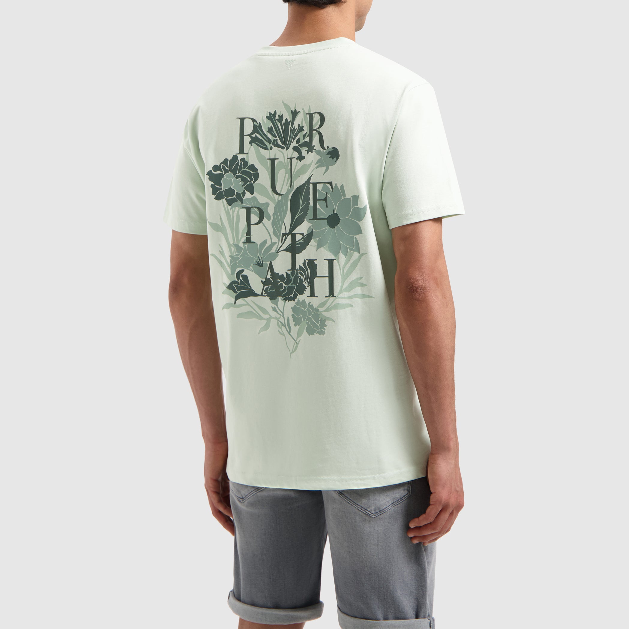 Tonal Floral Back Print T-shirt | Light Green