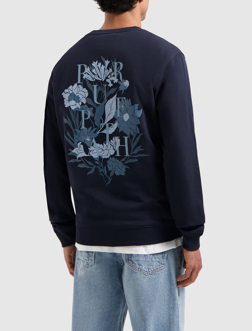 Tonal Floral Back Print Sweater | Navy