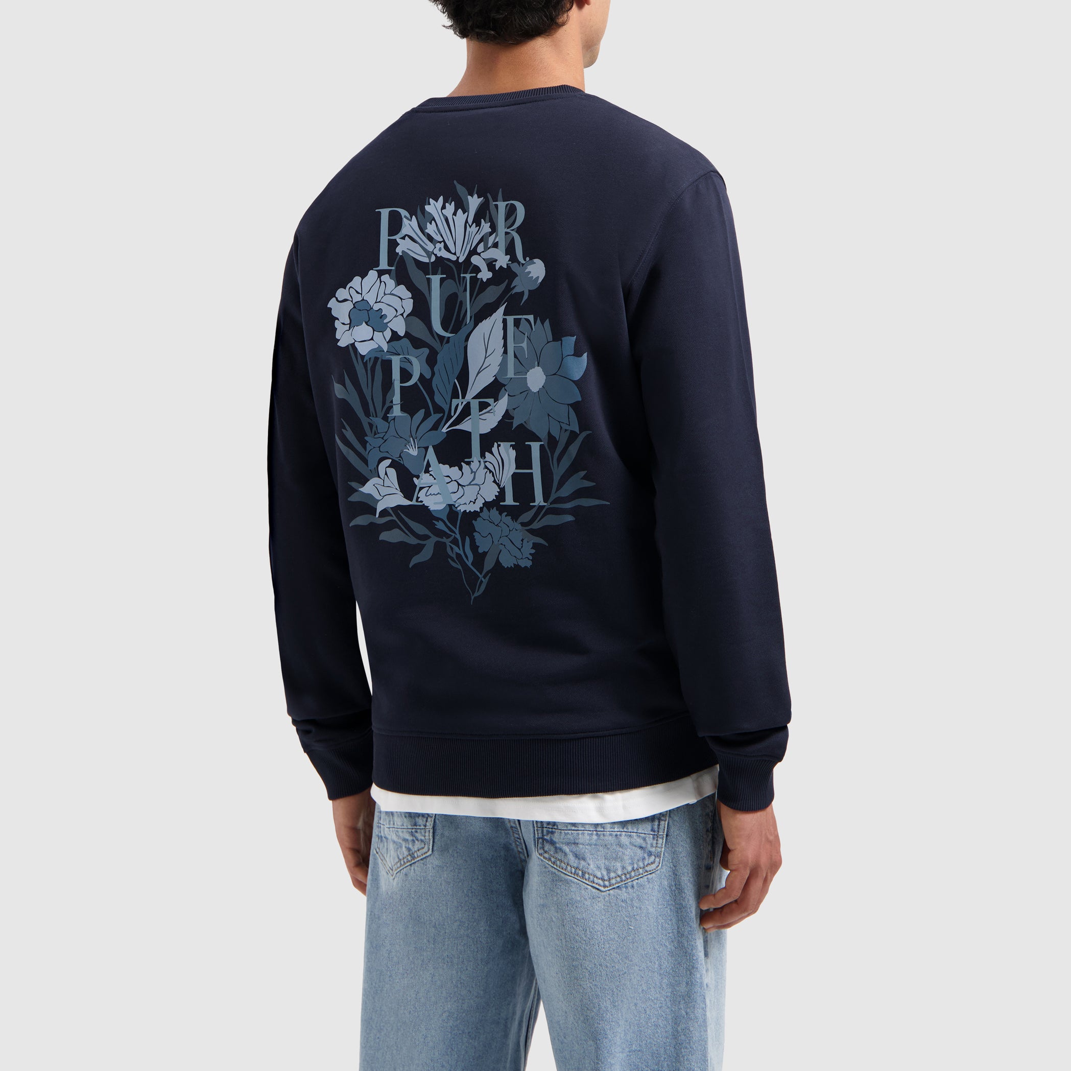 Tonal Floral Back Print Sweater | Navy