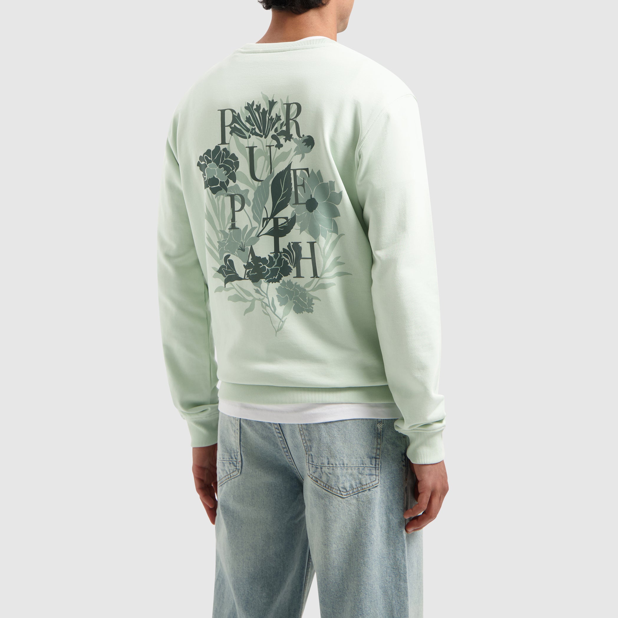 Tonal Floral Back Print Sweater | Light Green