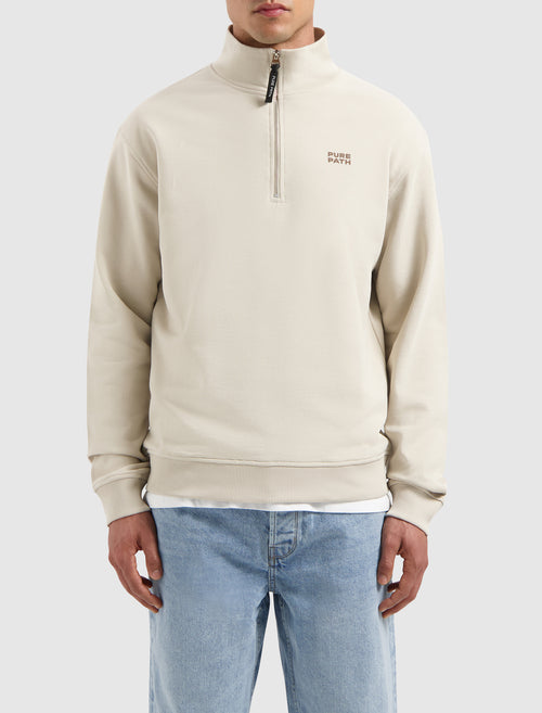 Stacked Logo Half-Zip Sweater | Sand
