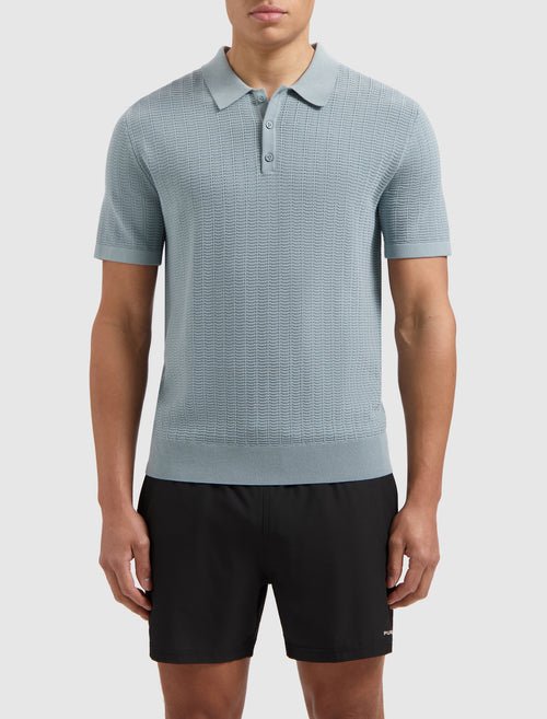 Structured Knitwear Polo | Blue Grey