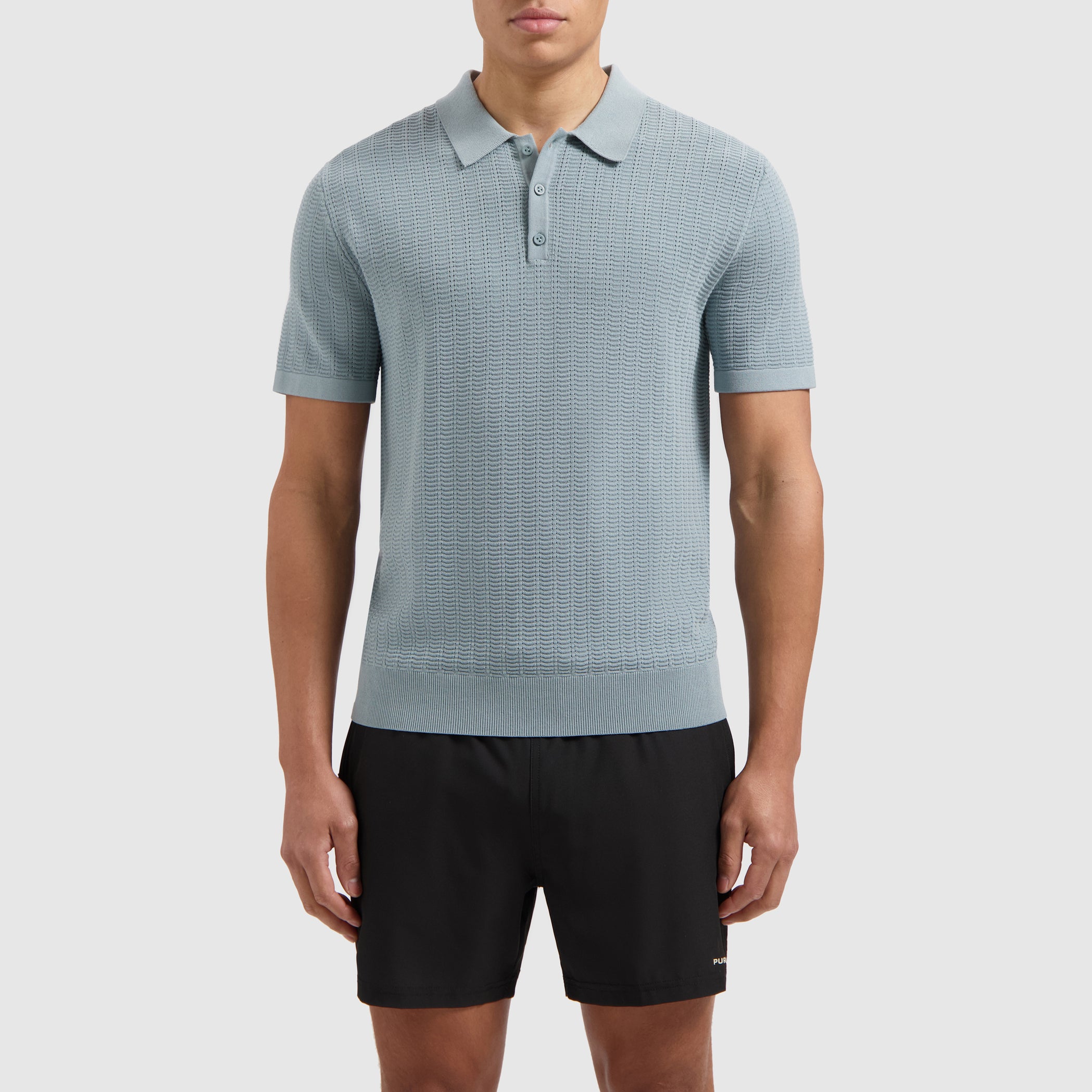 Structured Knitwear Polo | Blue Grey