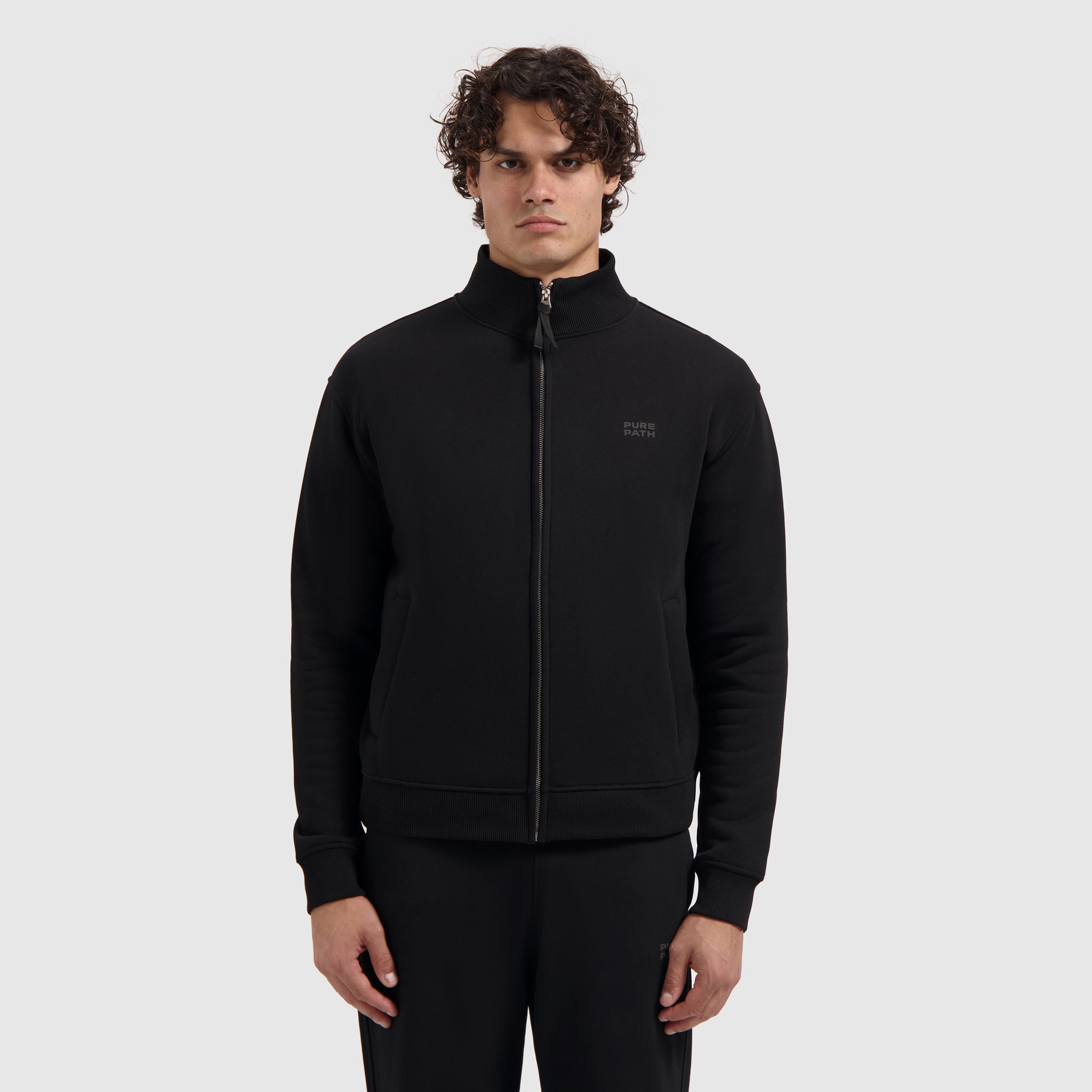 Stacked Logo Full-zip Sweater | Black