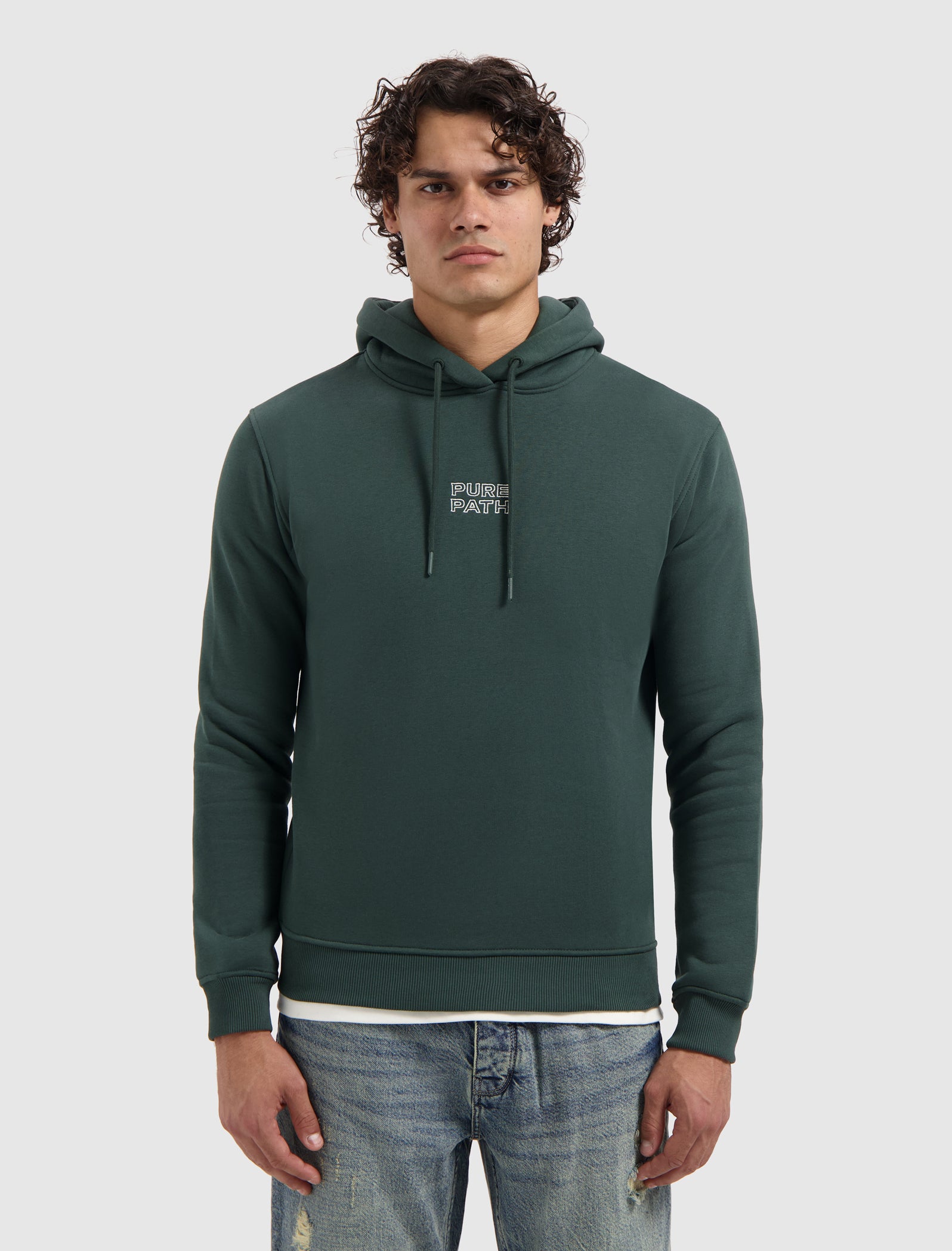 Stitched Floral Hoodie | Dark Green