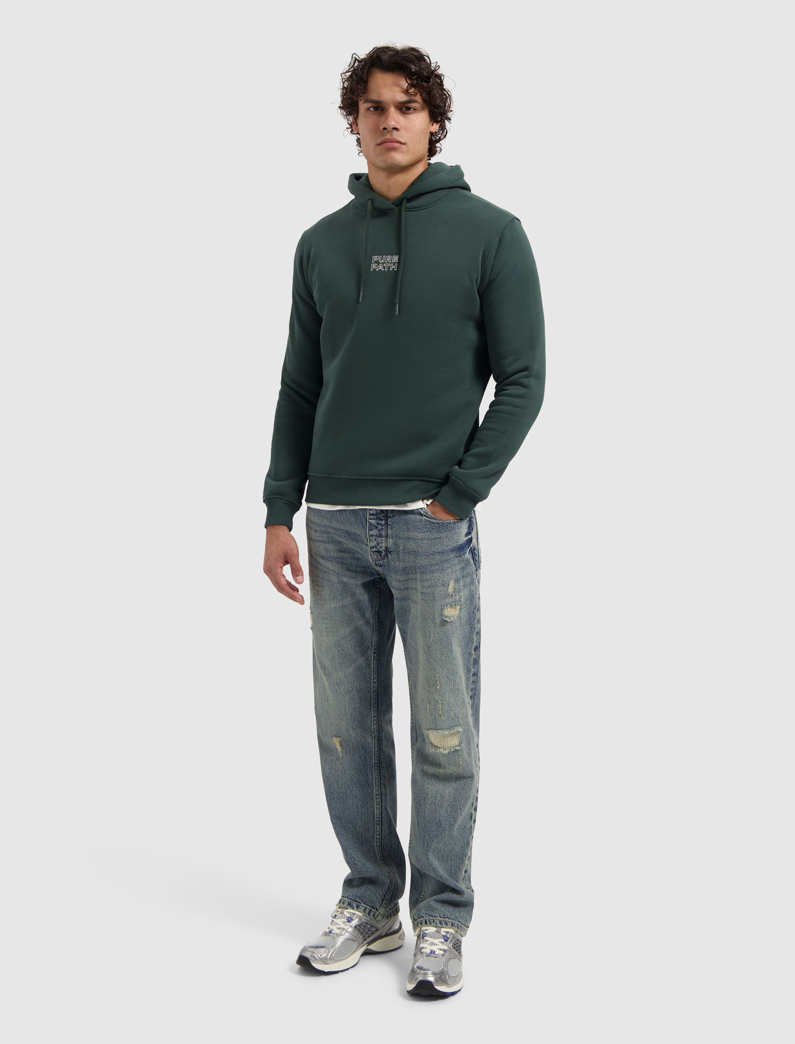 Stitched Floral Hoodie | Dark Green
