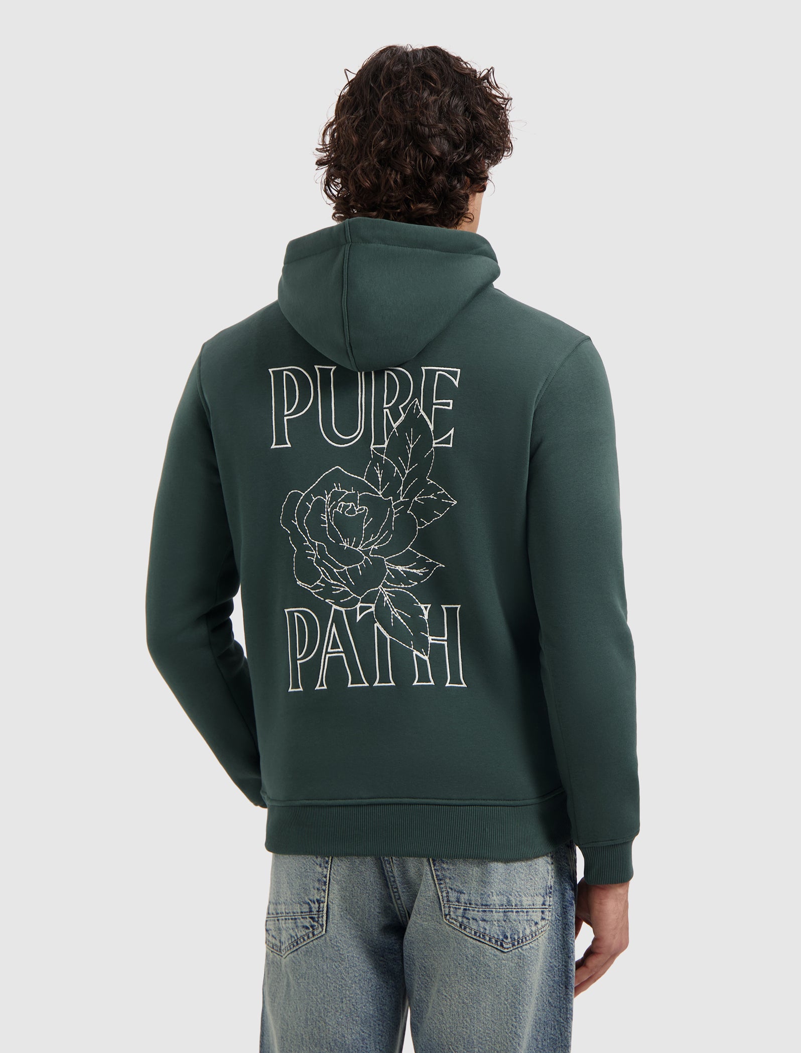 Stitched Floral Hoodie | Dark Green