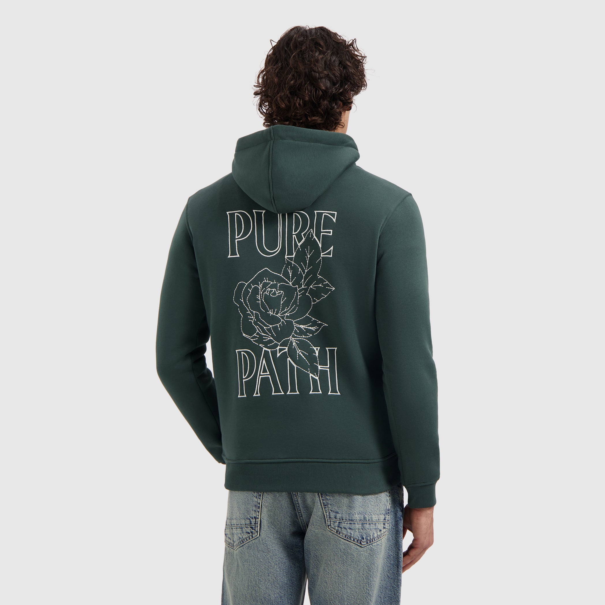 Stitched Floral Hoodie | Dark Green