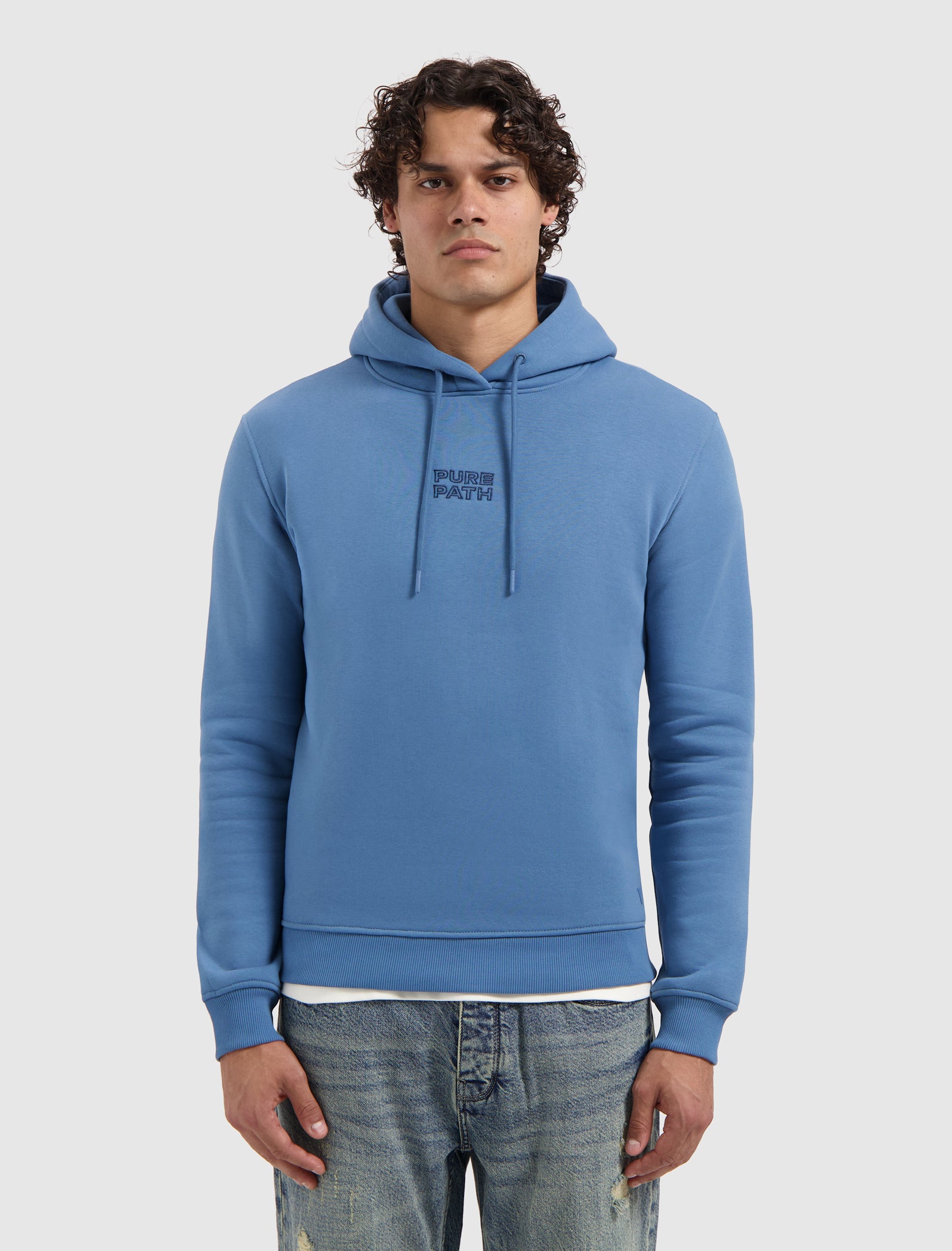 Stitched Floral Hoodie | Blue Grey