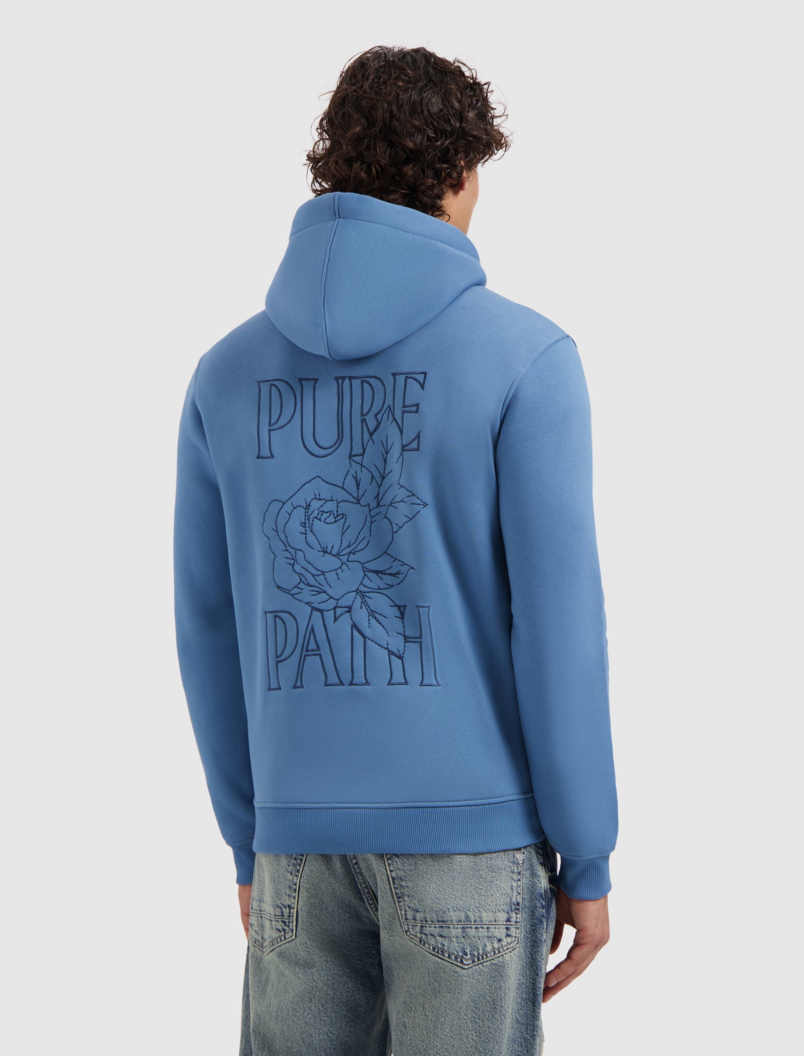 Stitched Floral Hoodie | Blue Grey