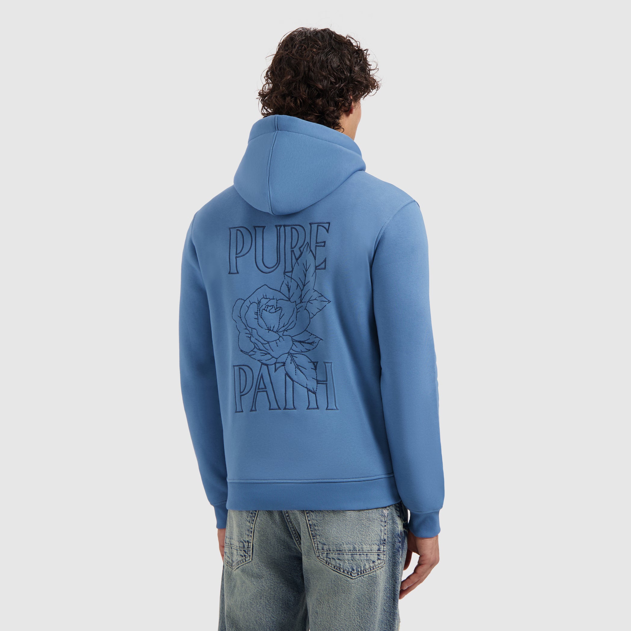 Stitched Floral Hoodie | Blue Grey