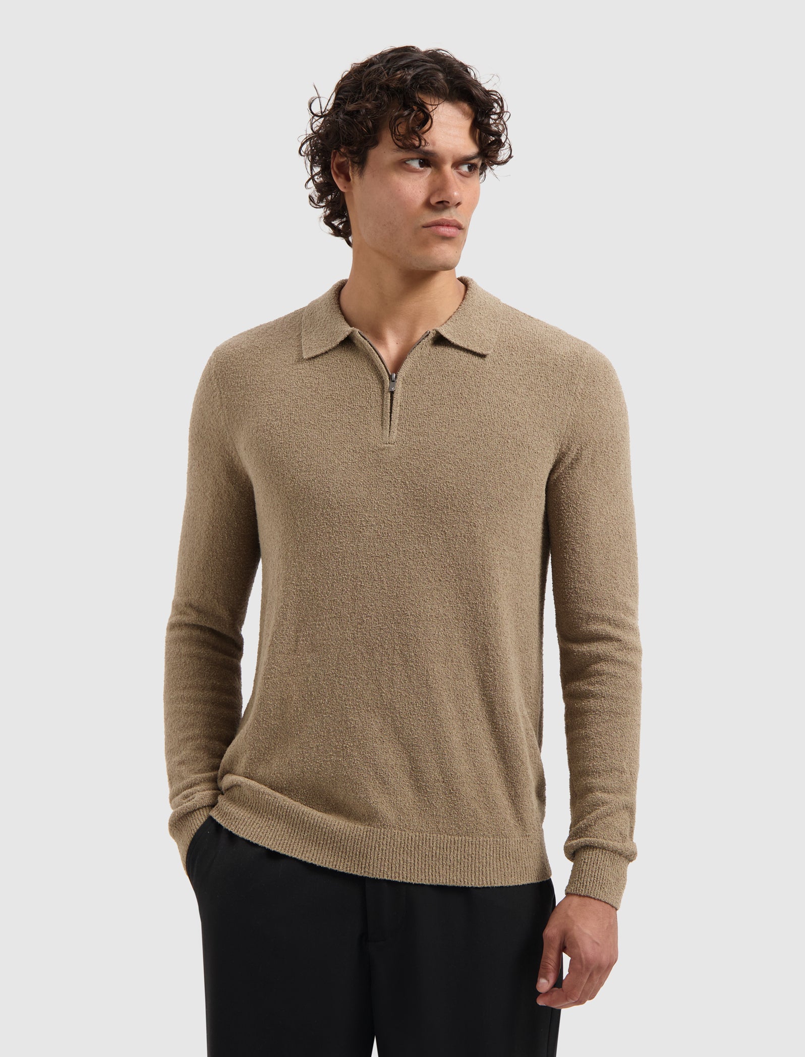 Structure Knit Half-zip Polo | Taupe