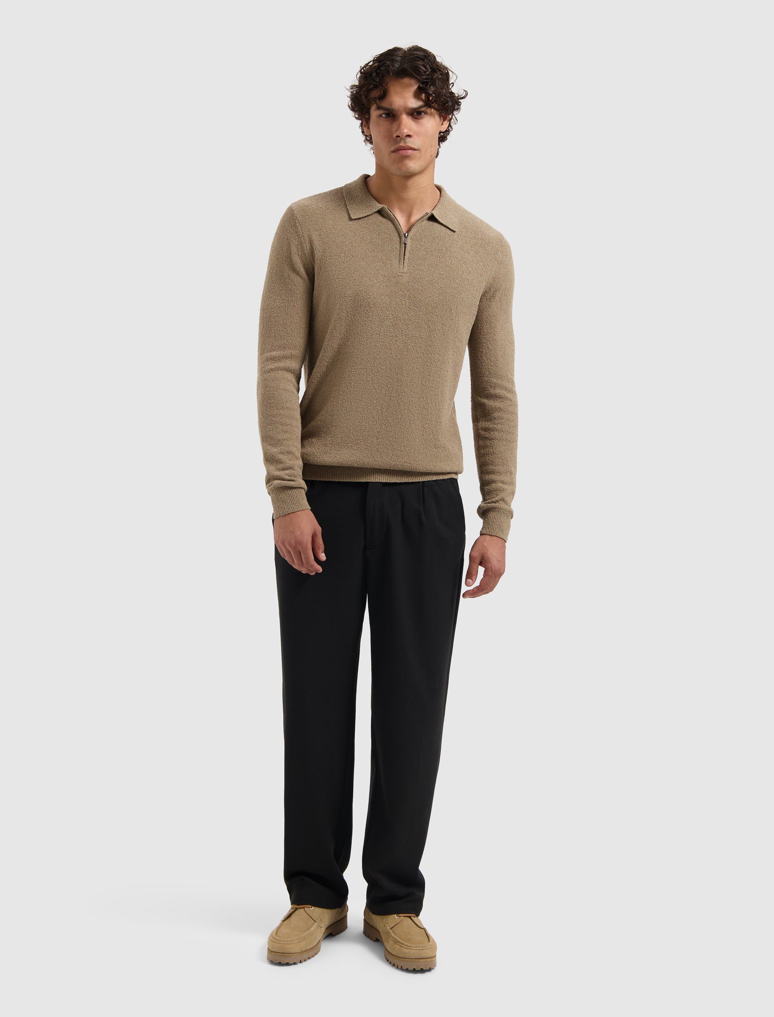 Structure Knit Half-zip Polo | Taupe