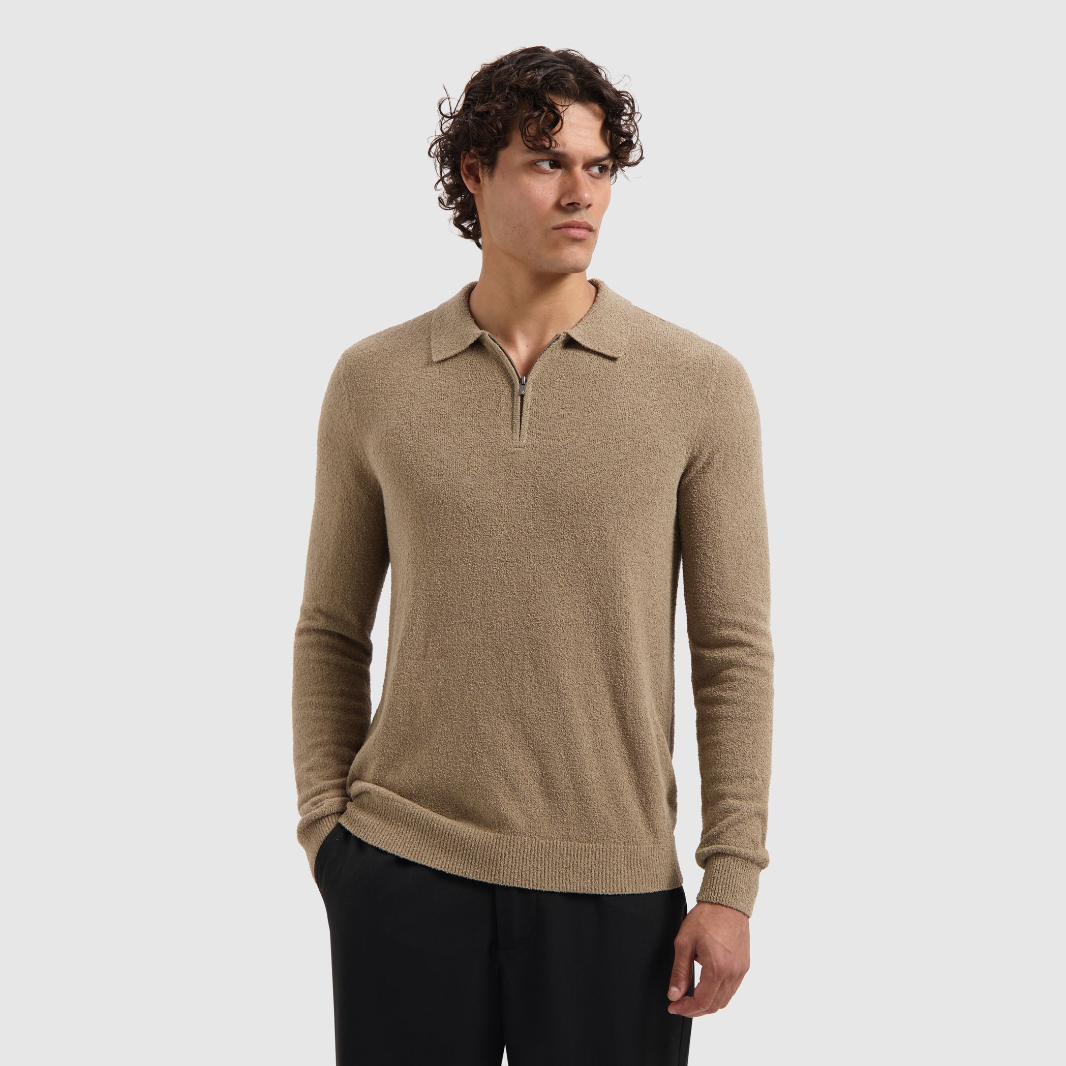 Structure Knit Half-zip Polo | Taupe