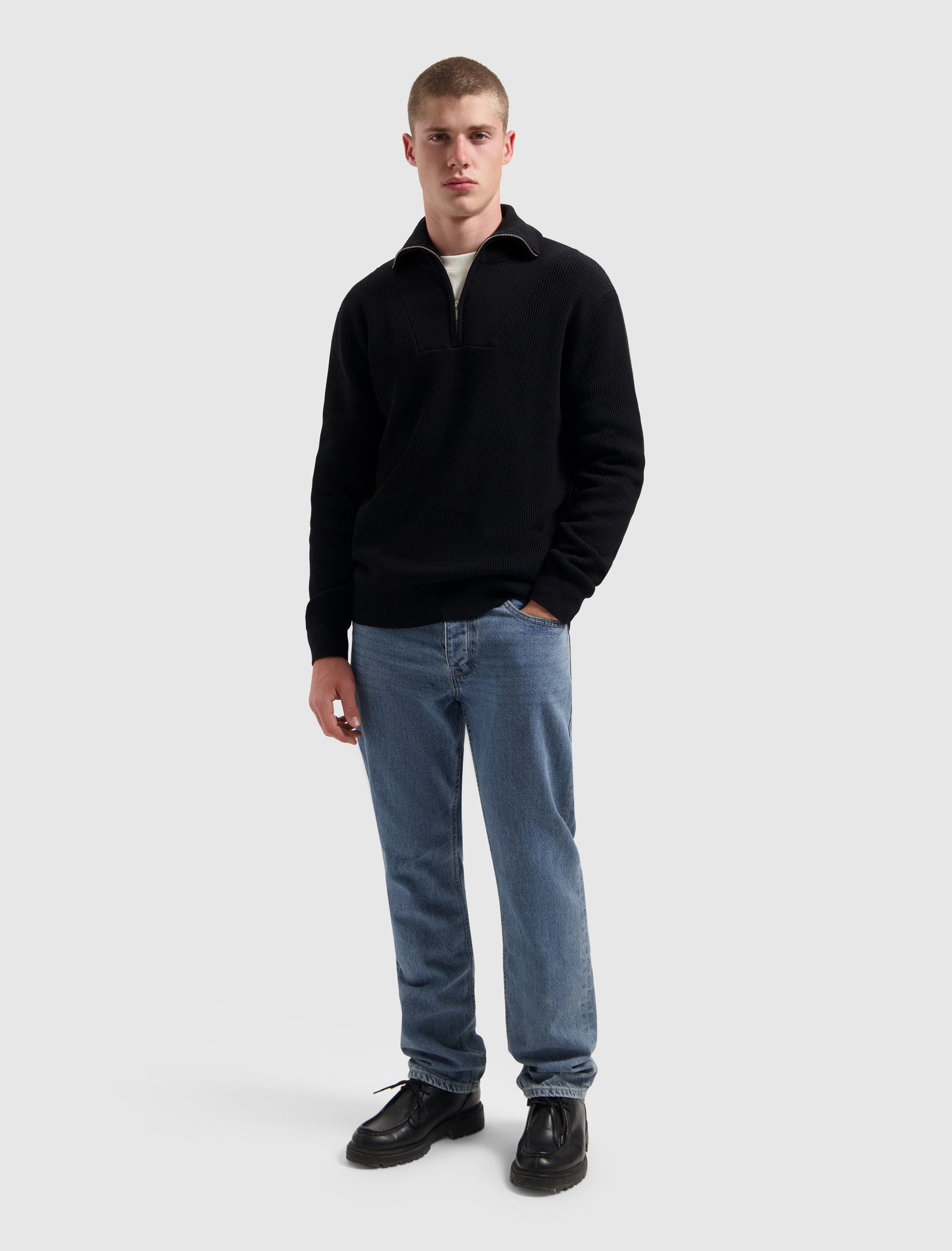 Rib Knit Half-zip Sweater | Black