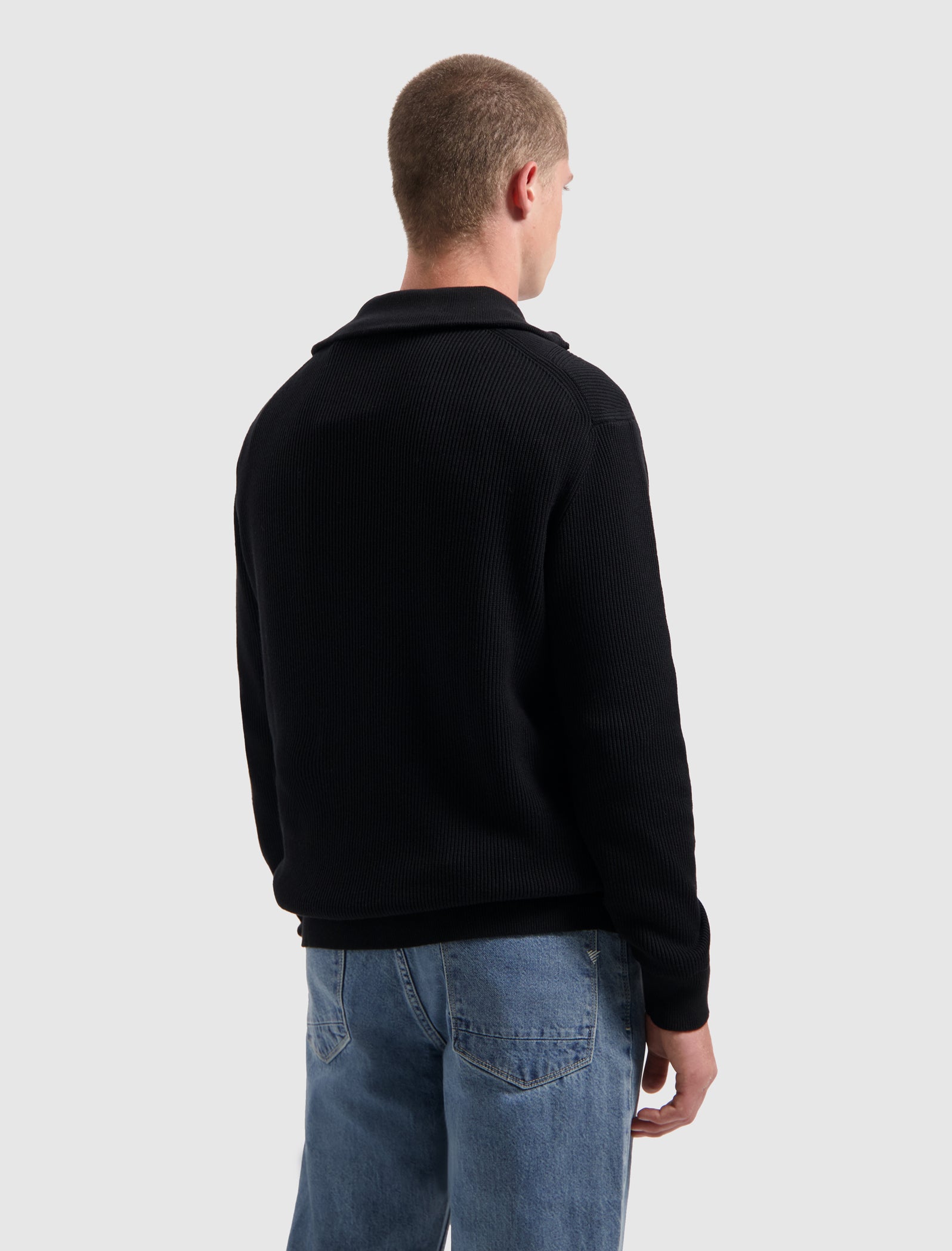 Rib Knit Half-zip Sweater | Black