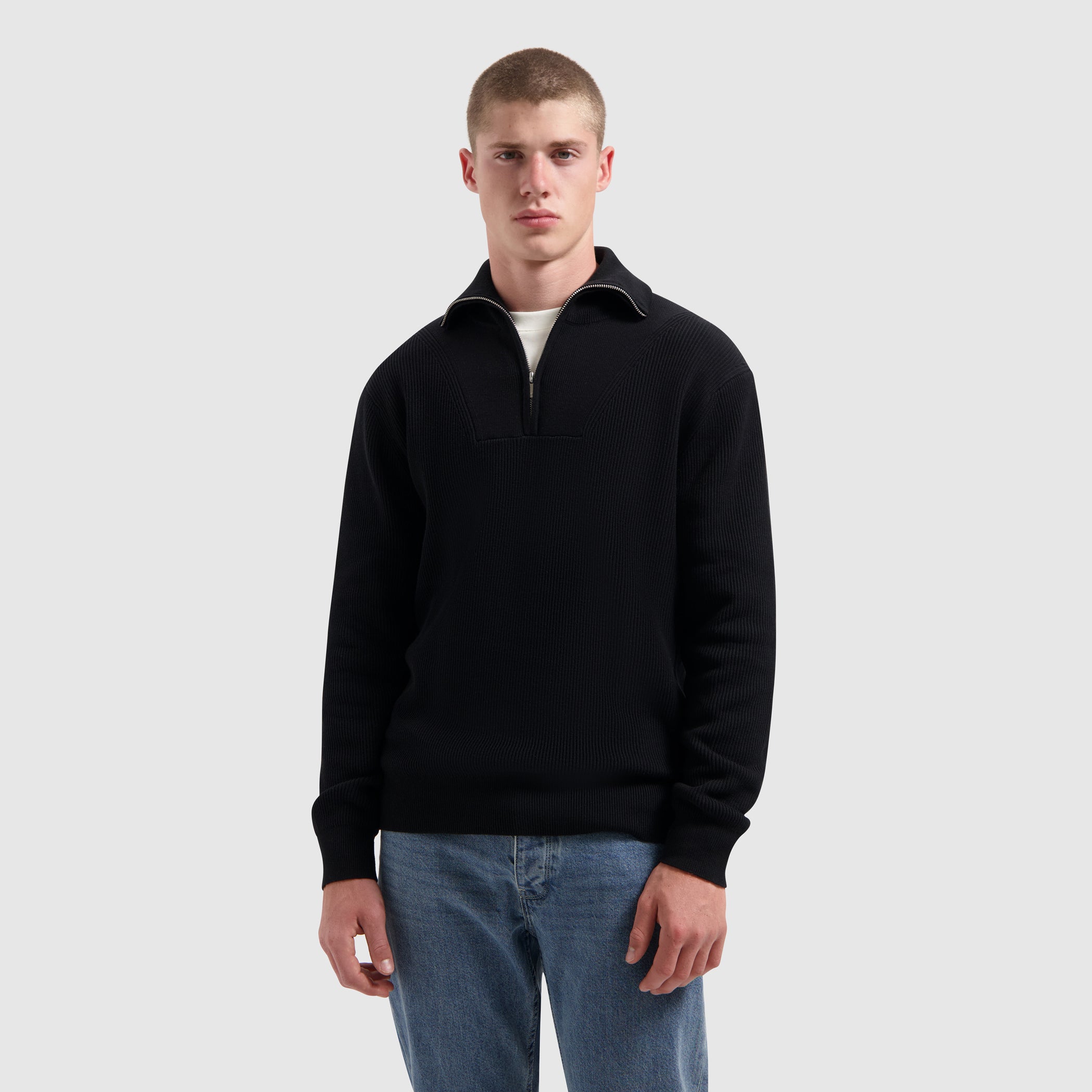 Rib Knit Half-zip Sweater | Black