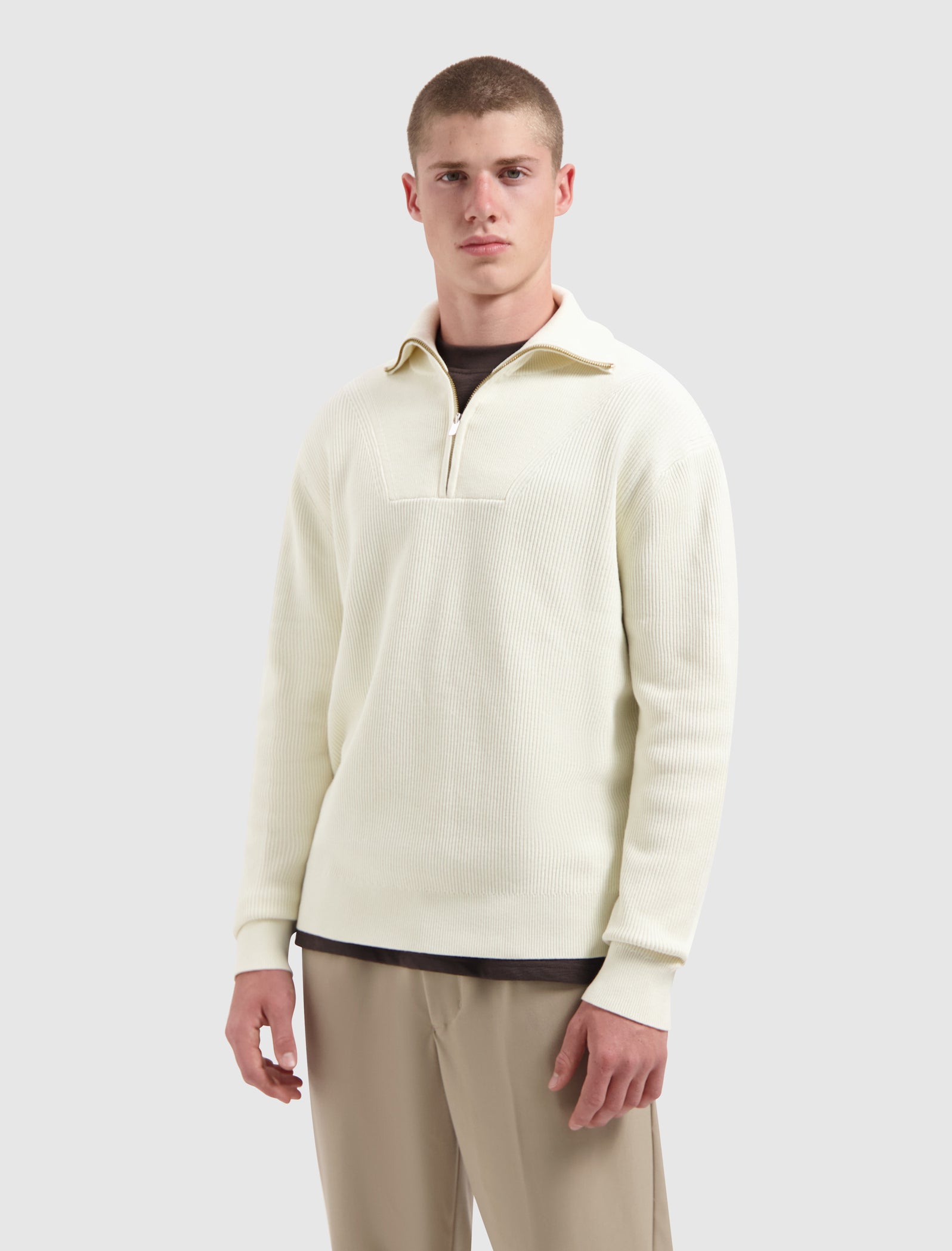 Rib Knit Half-zip Sweater | Off White