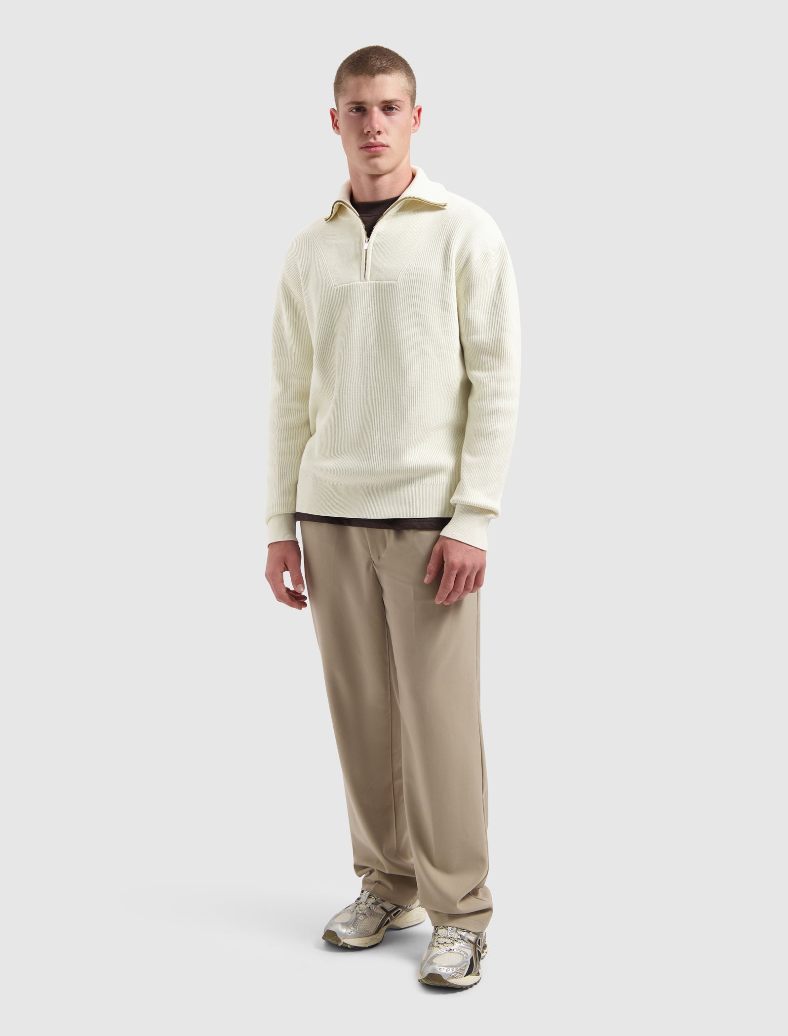 Rib Knit Half-zip Sweater | Off White