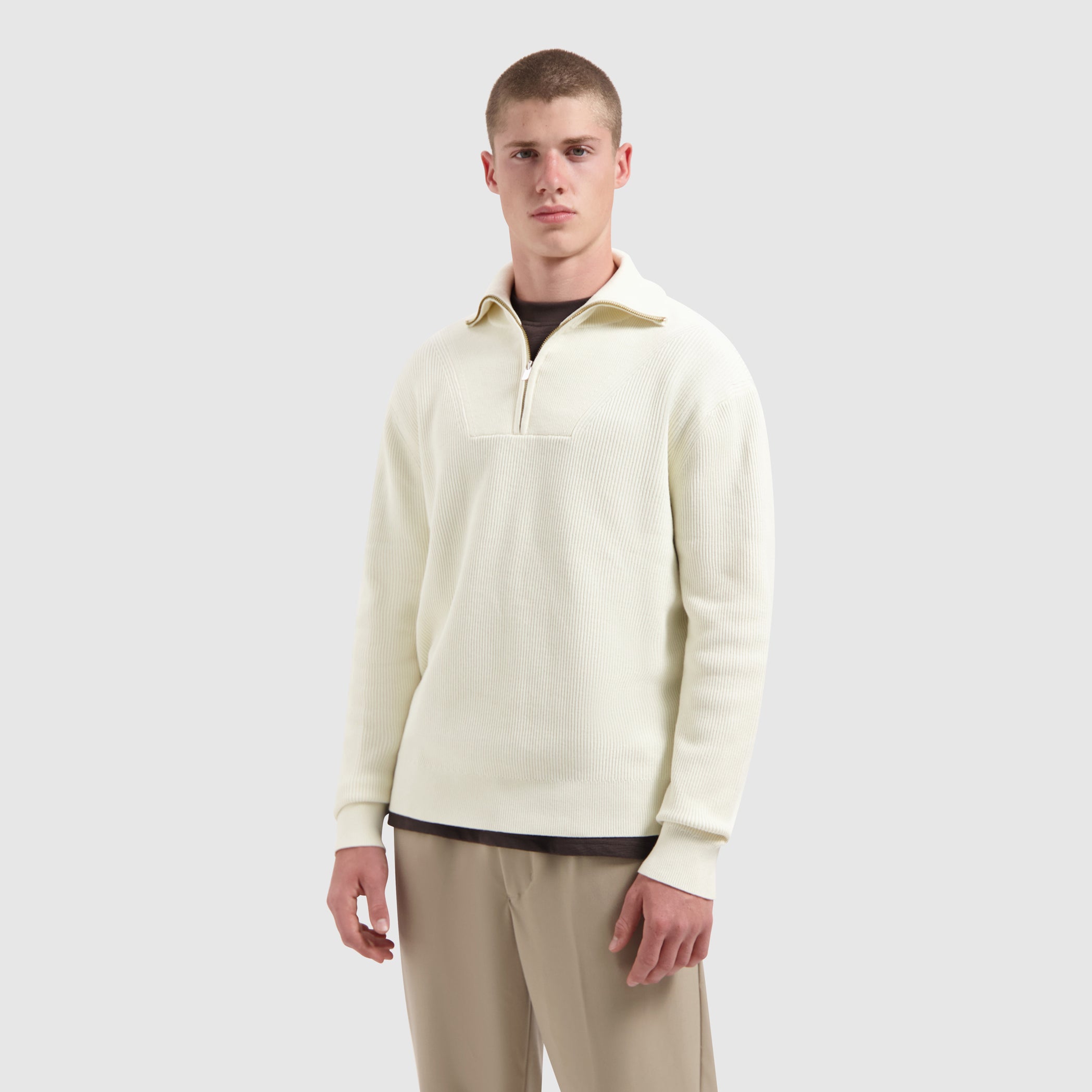 Rib Knit Half-zip Sweater | Off White