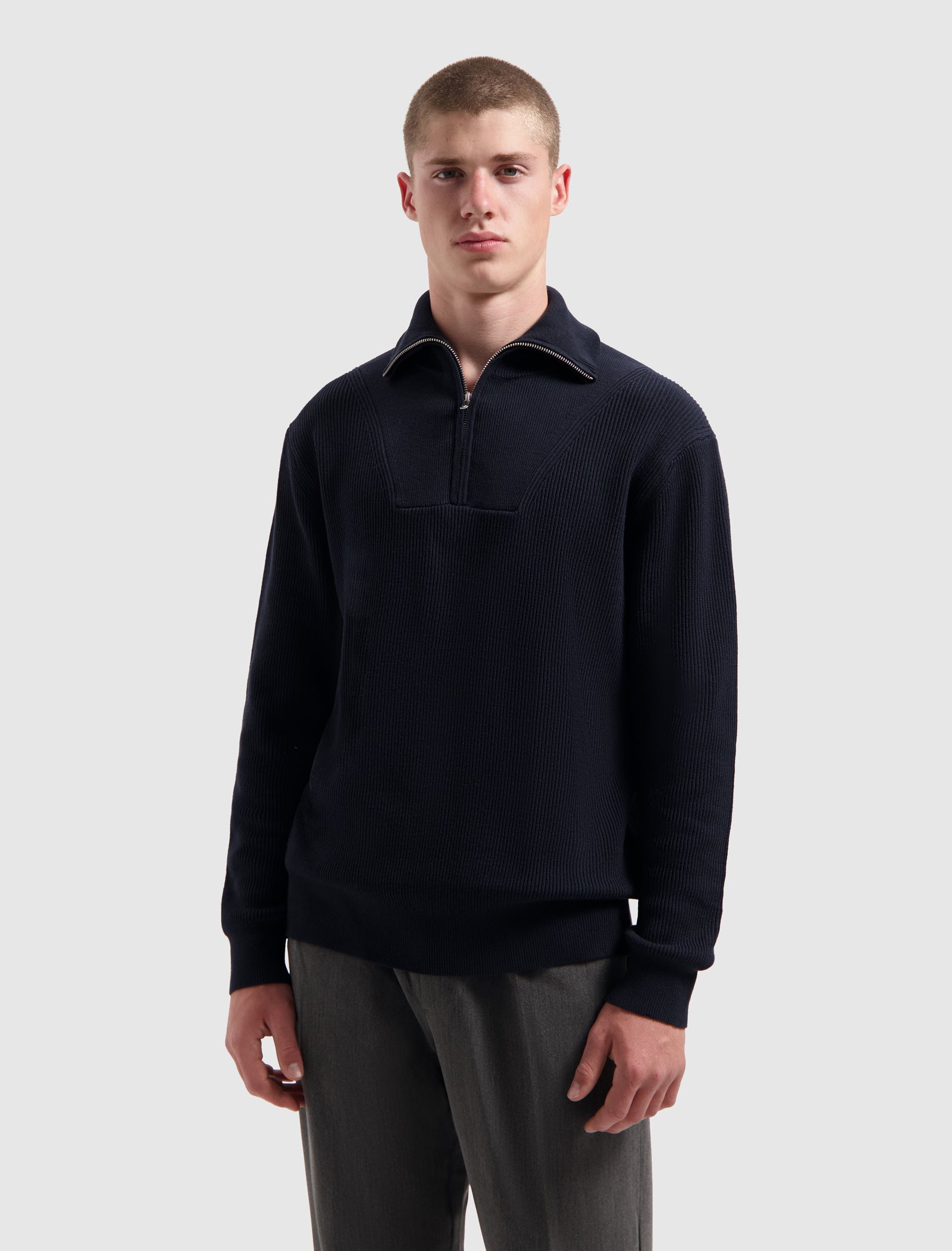 Rib Knit Half-zip Sweater | Dark Navy