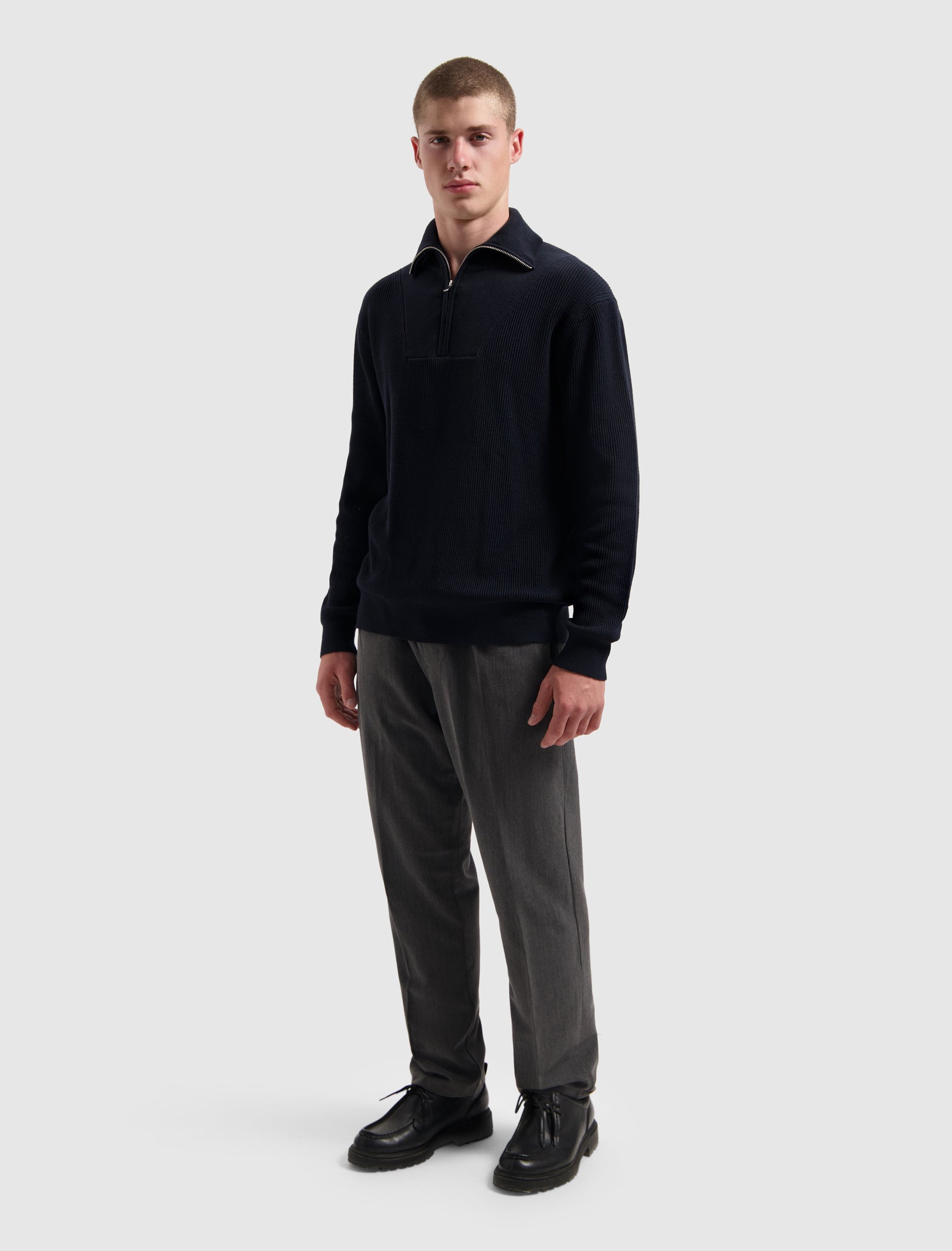 Rib Knit Half-zip Sweater | Dark Navy
