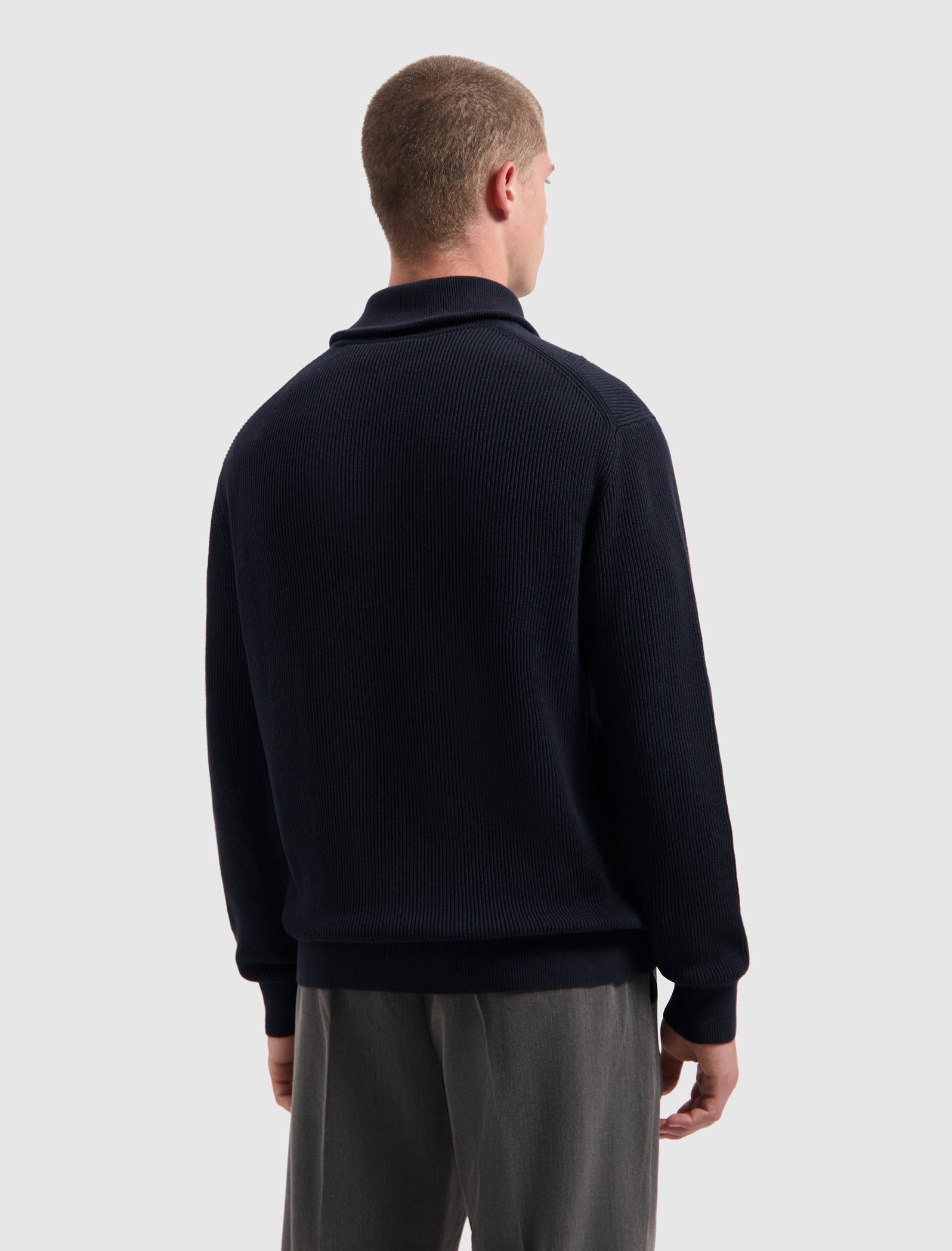 Rib Knit Half-zip Sweater | Dark Navy