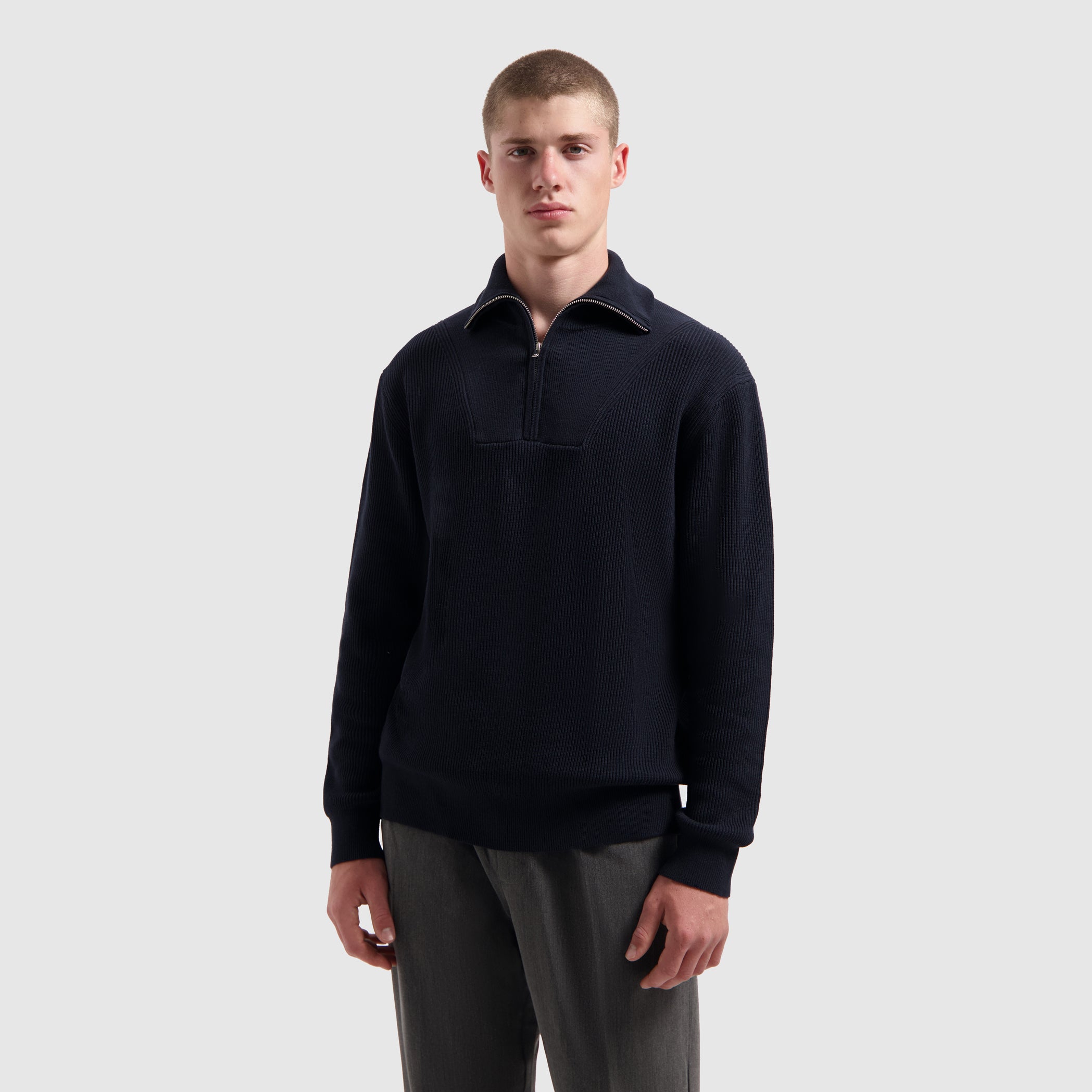 Rib Knit Half-zip Sweater | Dark Navy