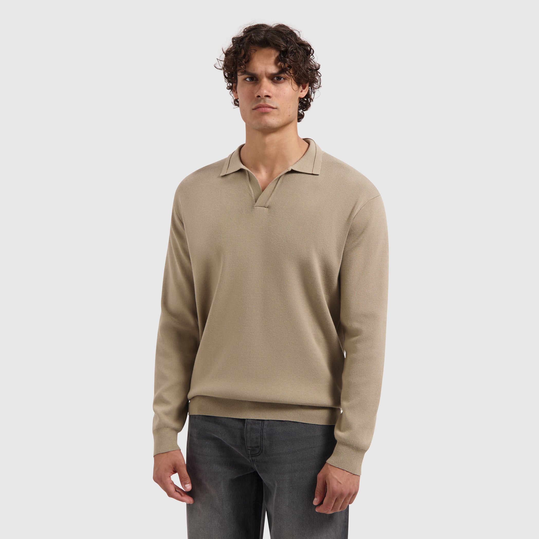 Buttonless Heavy Knit Polo | Taupe
