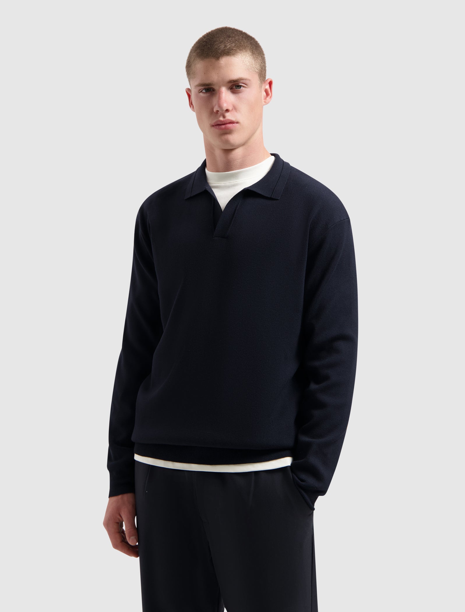Buttonless Heavy Knit Polo | Dark Navy