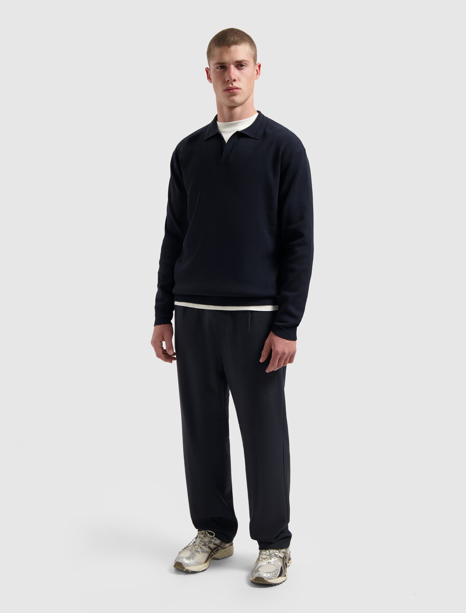 Buttonless Heavy Knit Polo | Dark Navy