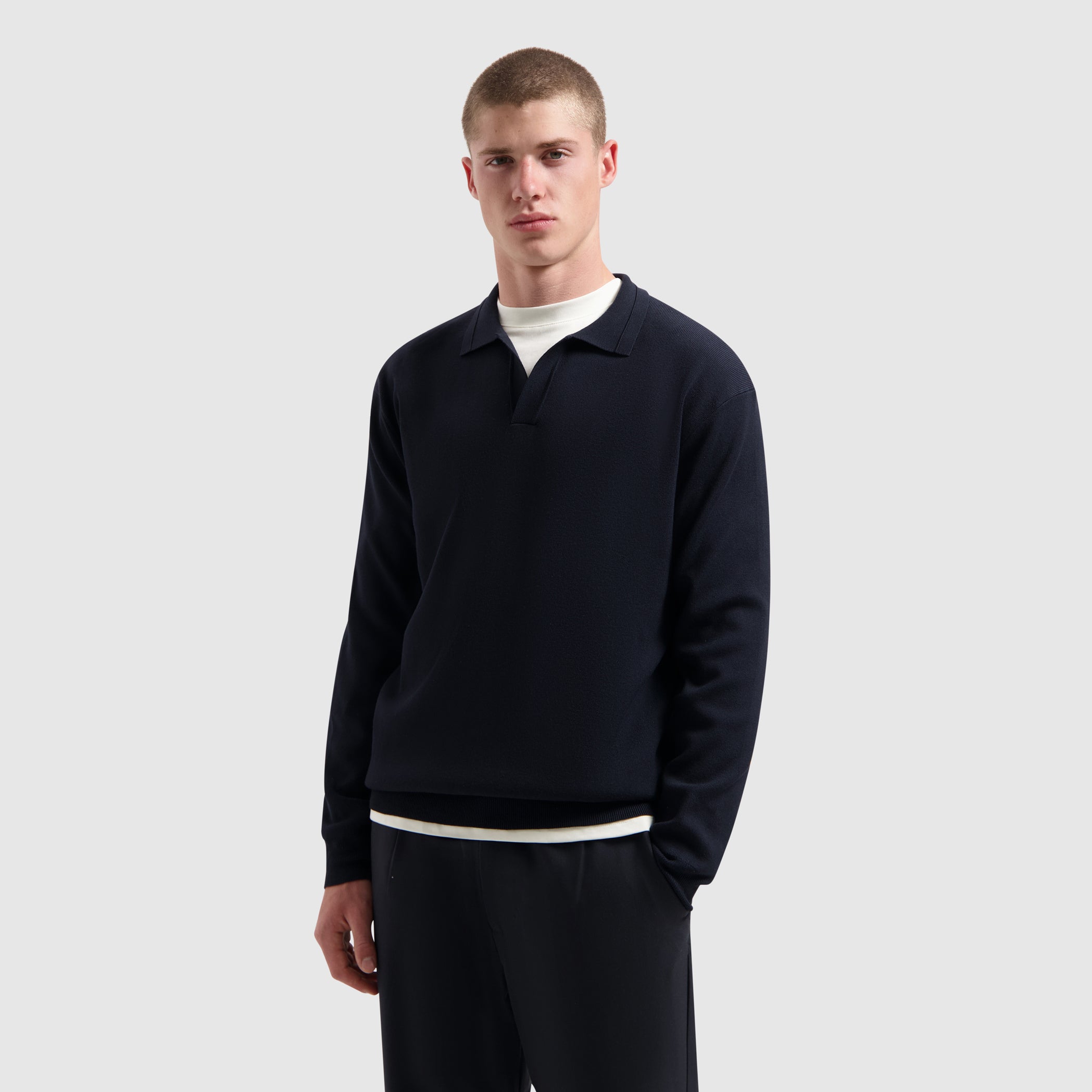 Buttonless Heavy Knit Polo | Dark Navy