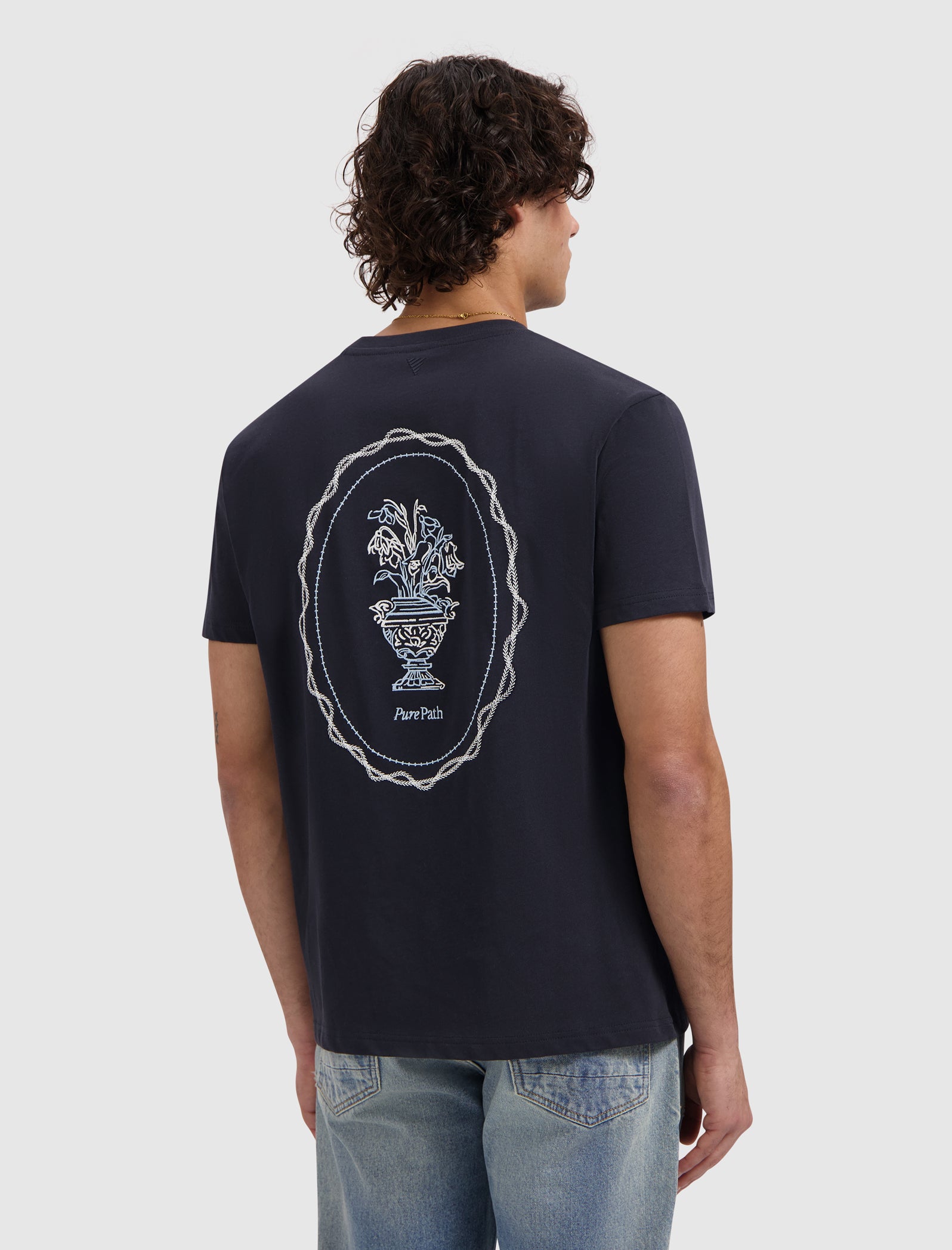 Embroidered Vase T-shirt | Dark Navy