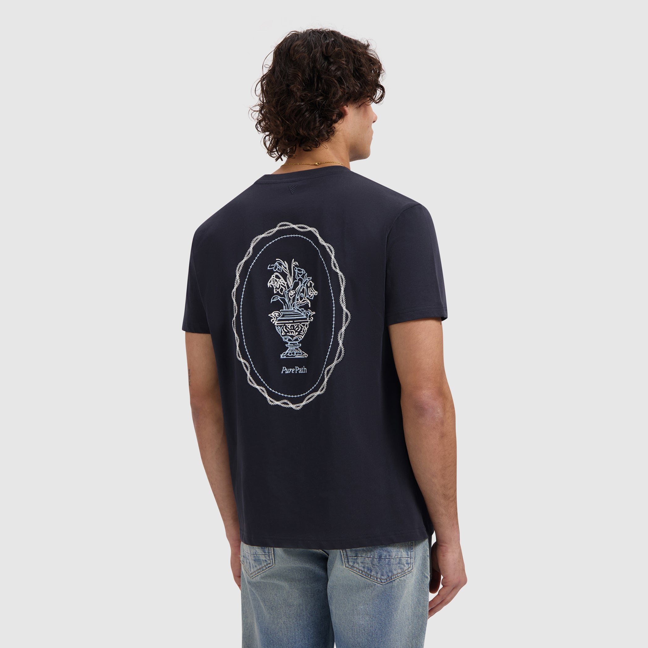 Embroidered Vase T-shirt | Dark Navy