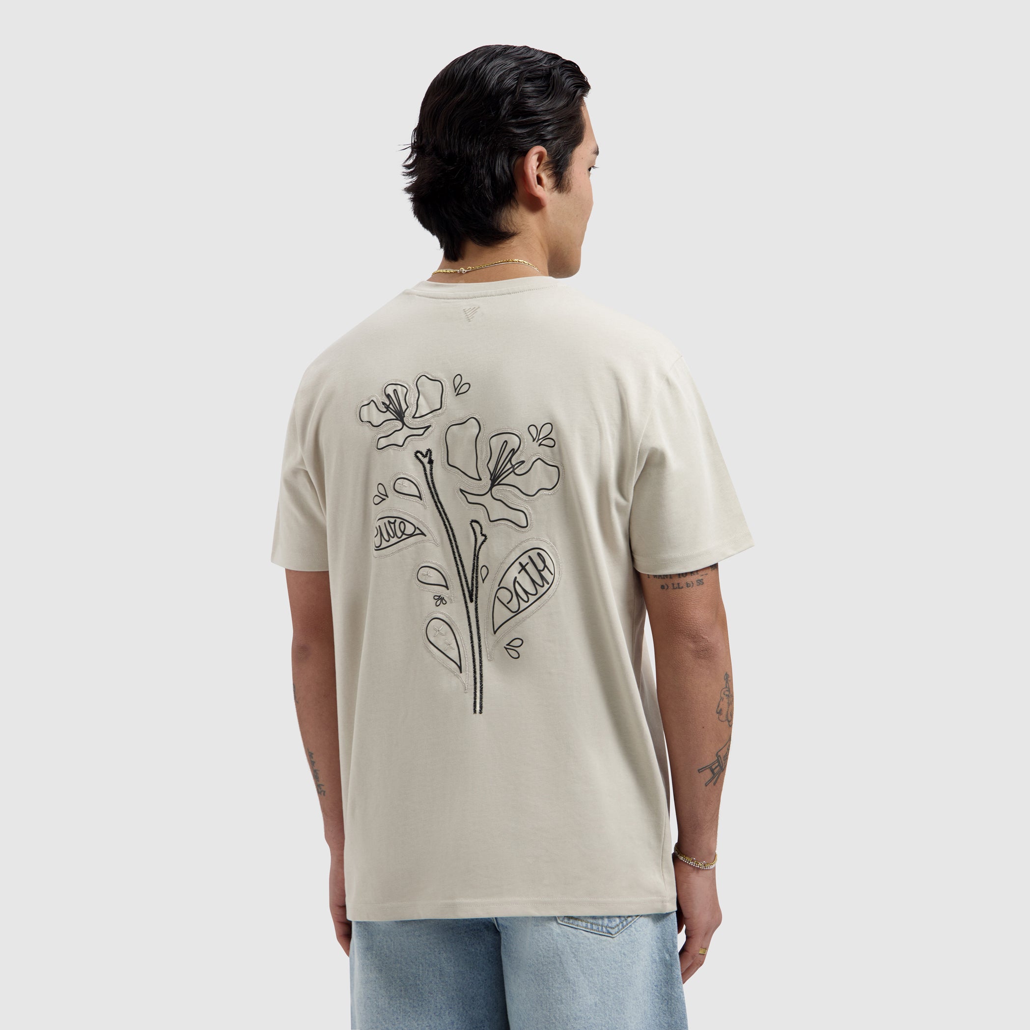Embroidered Flower T-shirt | Sand