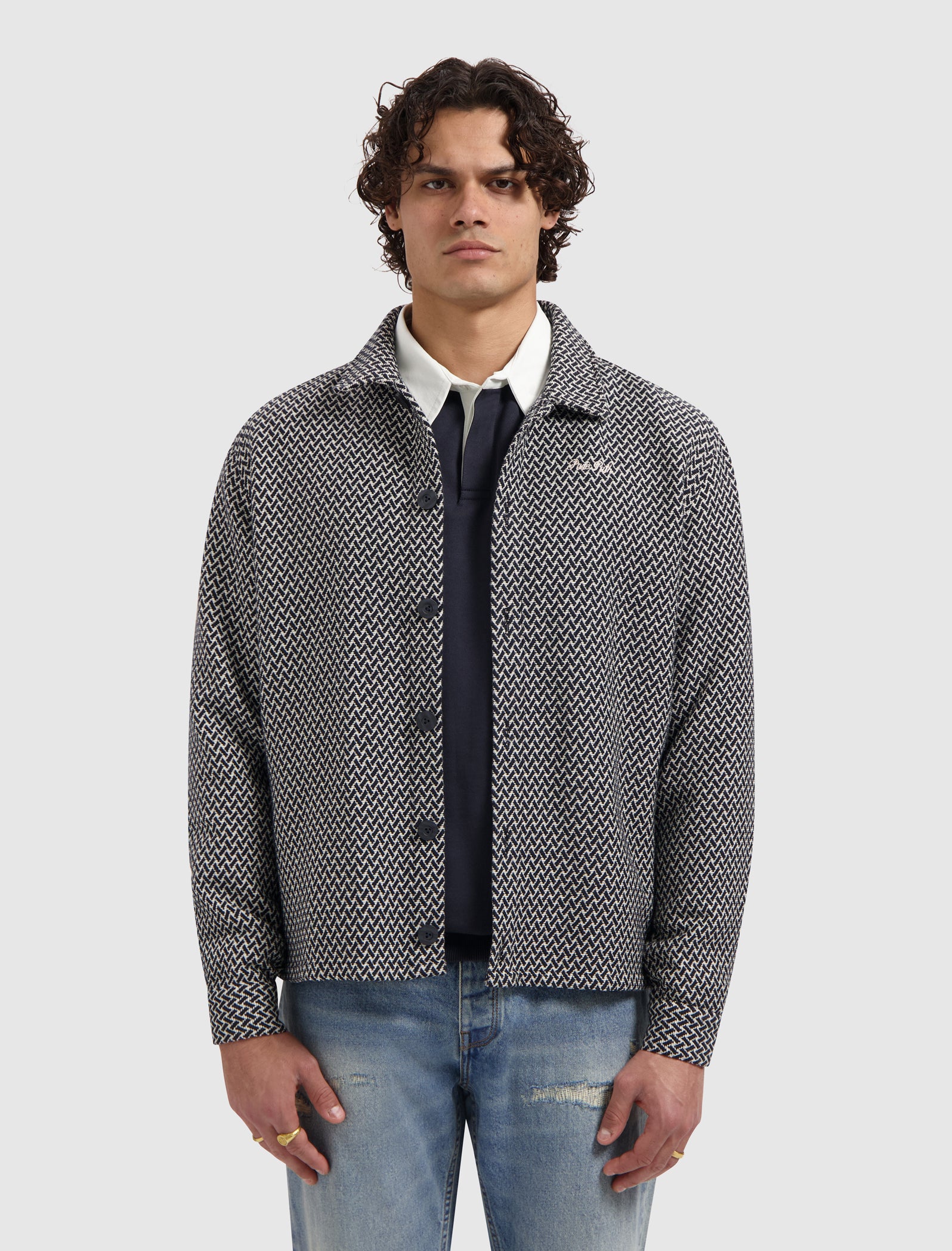 Two-tone Jacquard Overshirt | Dark Navy