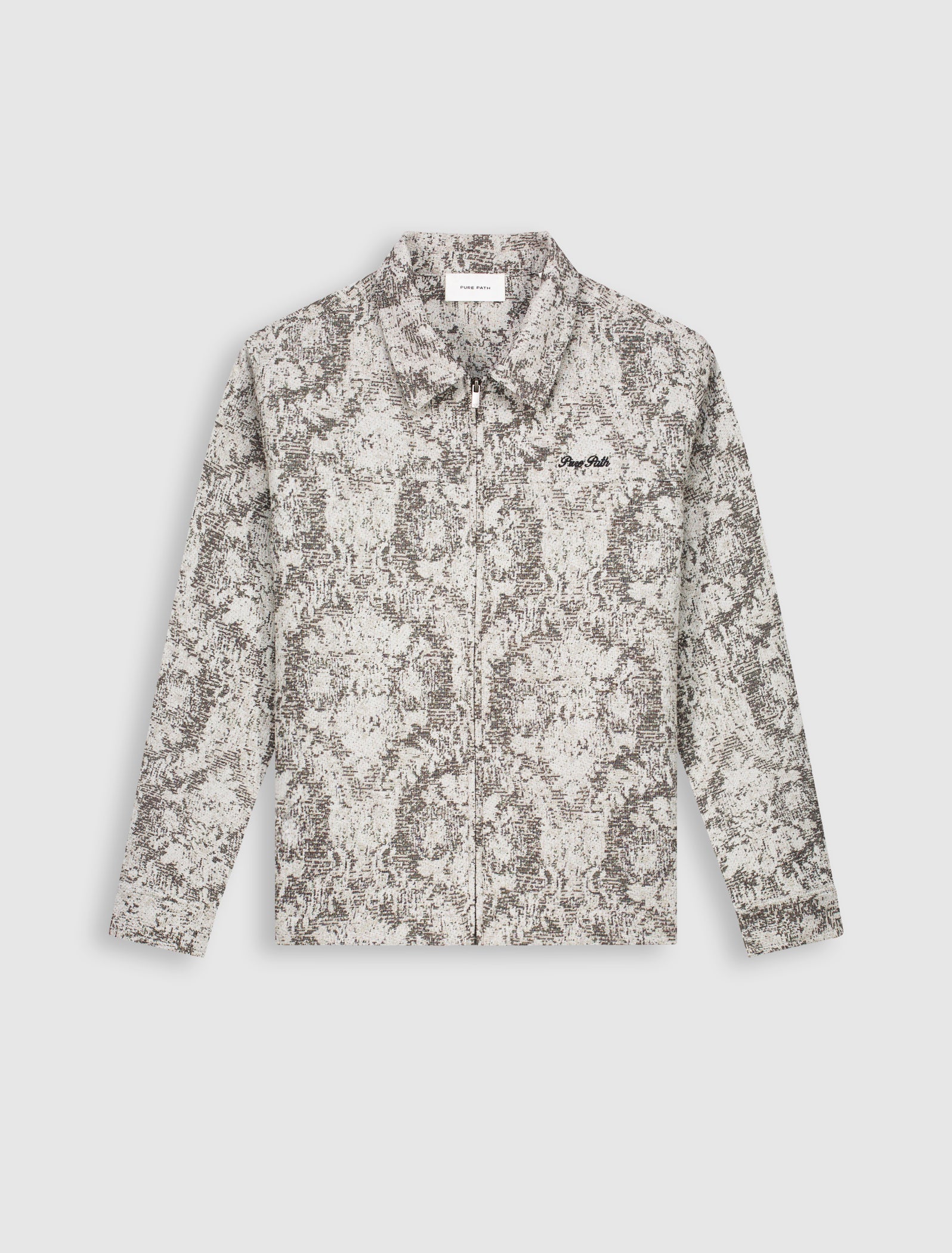 Jacquard Flower Full-zip Overshirt | Black