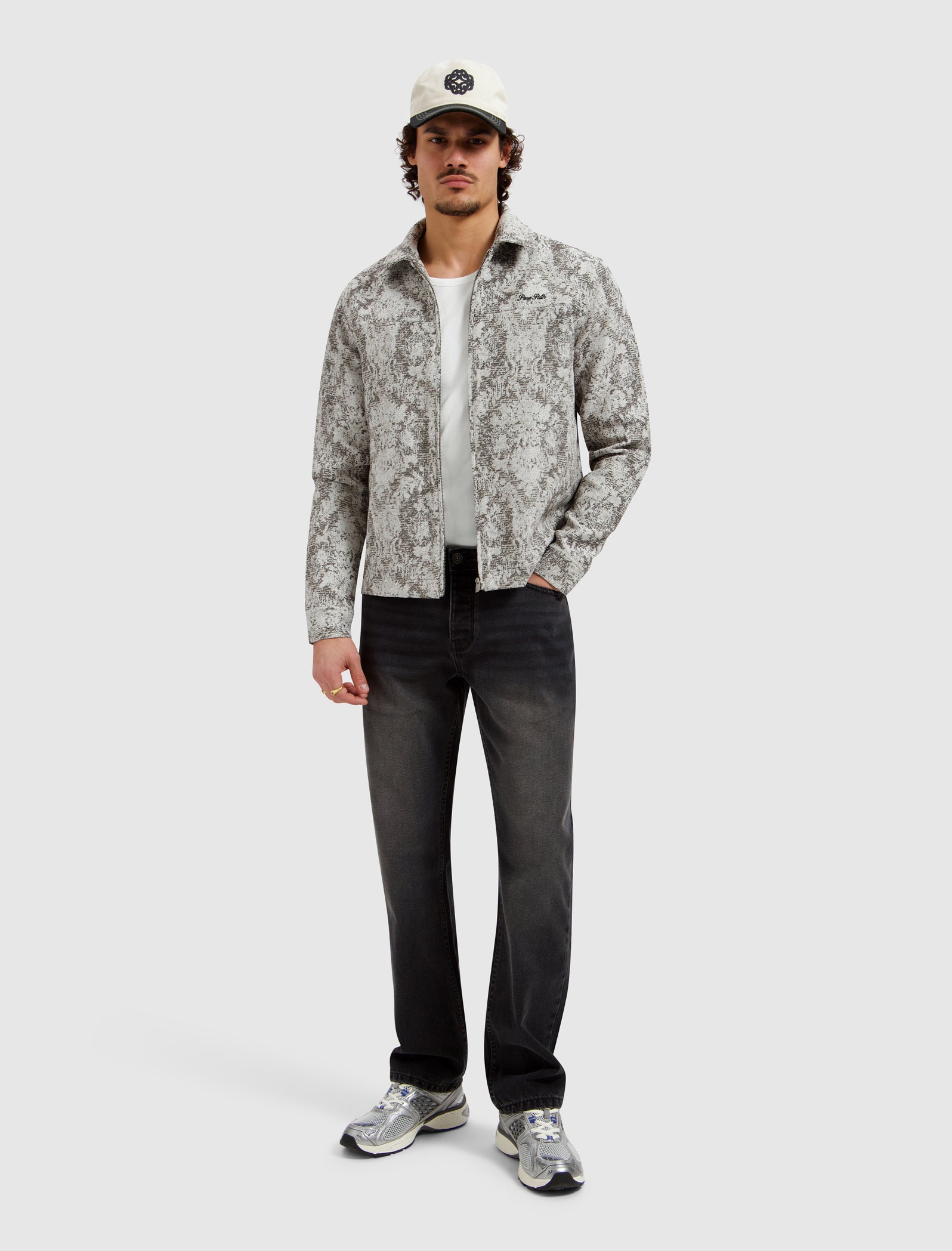 Jacquard Flower Full-zip Overshirt | Black