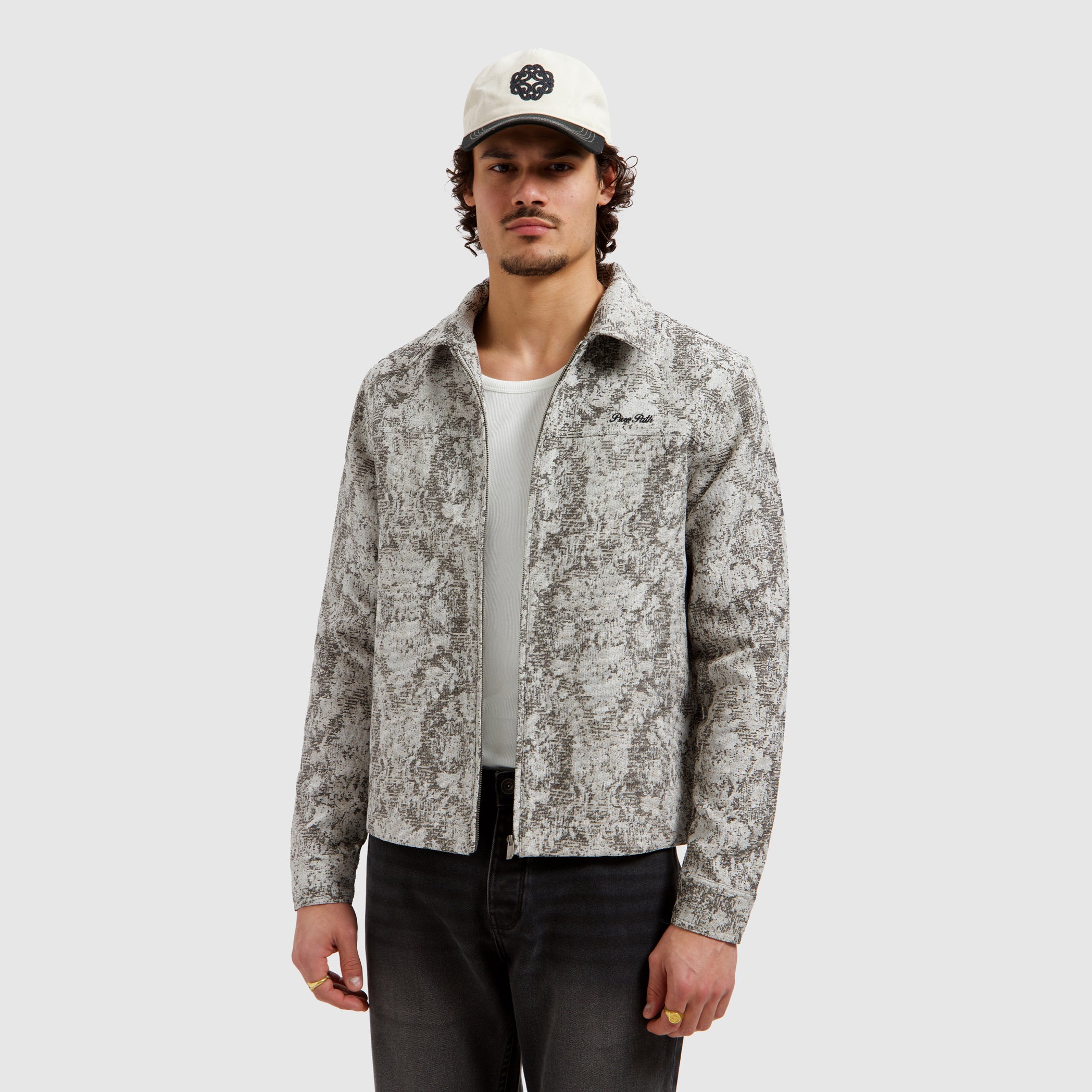 Jacquard Flower Full-zip Overshirt | Black