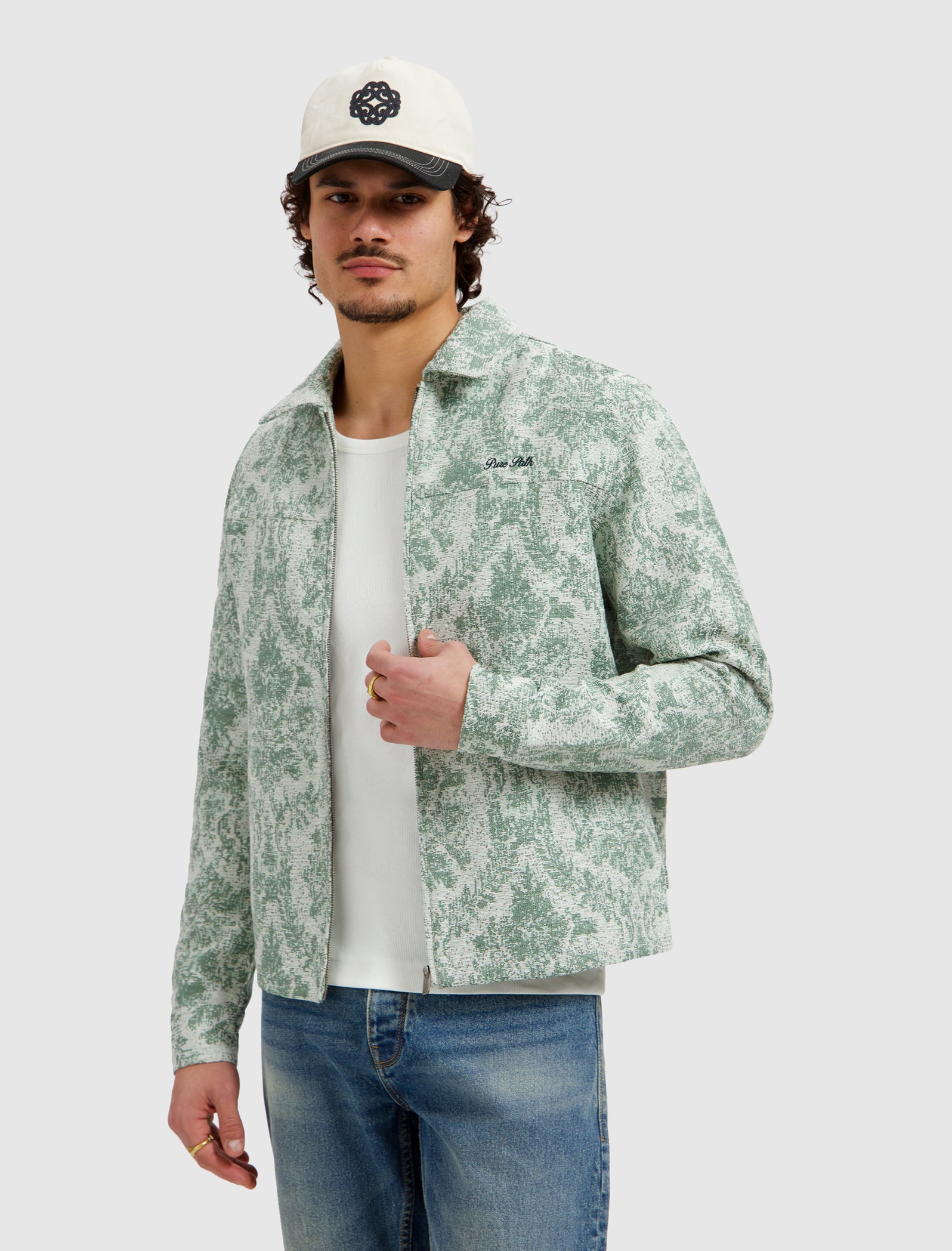 Jacquard Flower Full-zip Overshirt | Mint