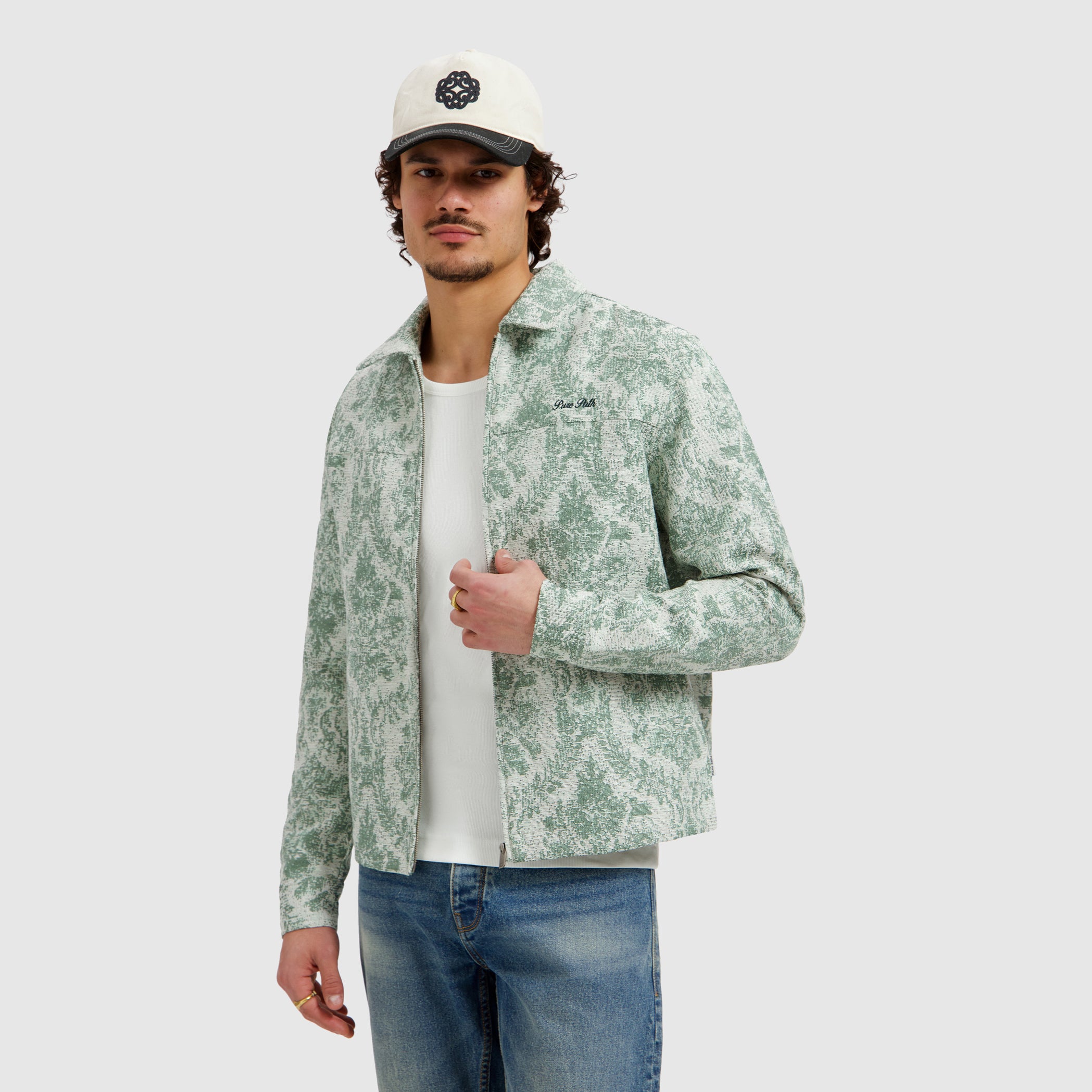 Jacquard Flower Full-zip Overshirt | Mint