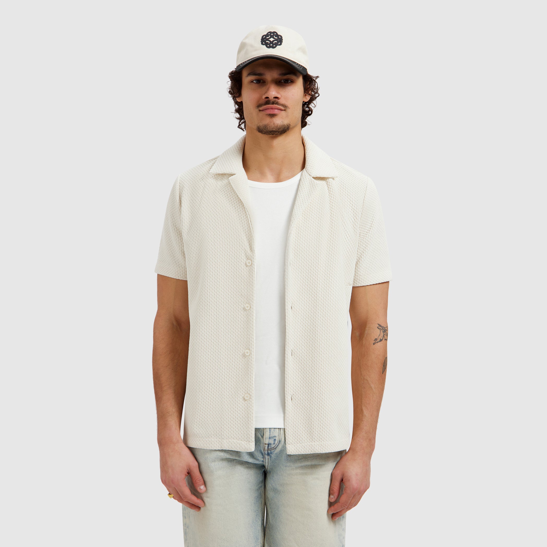 Honeycomb Shortsleeve Shirt | Ecru