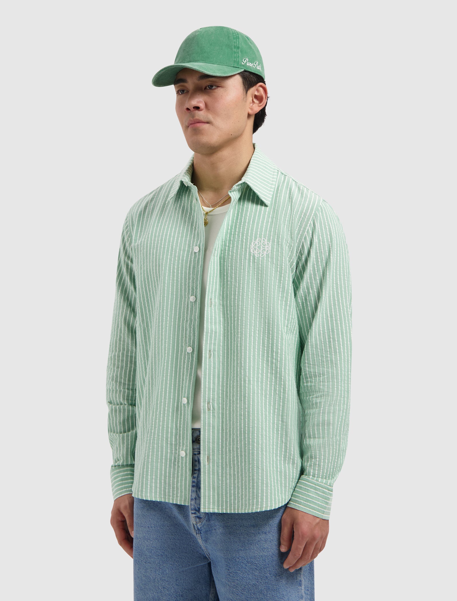 Striped Seersucker Shirt | Emerald