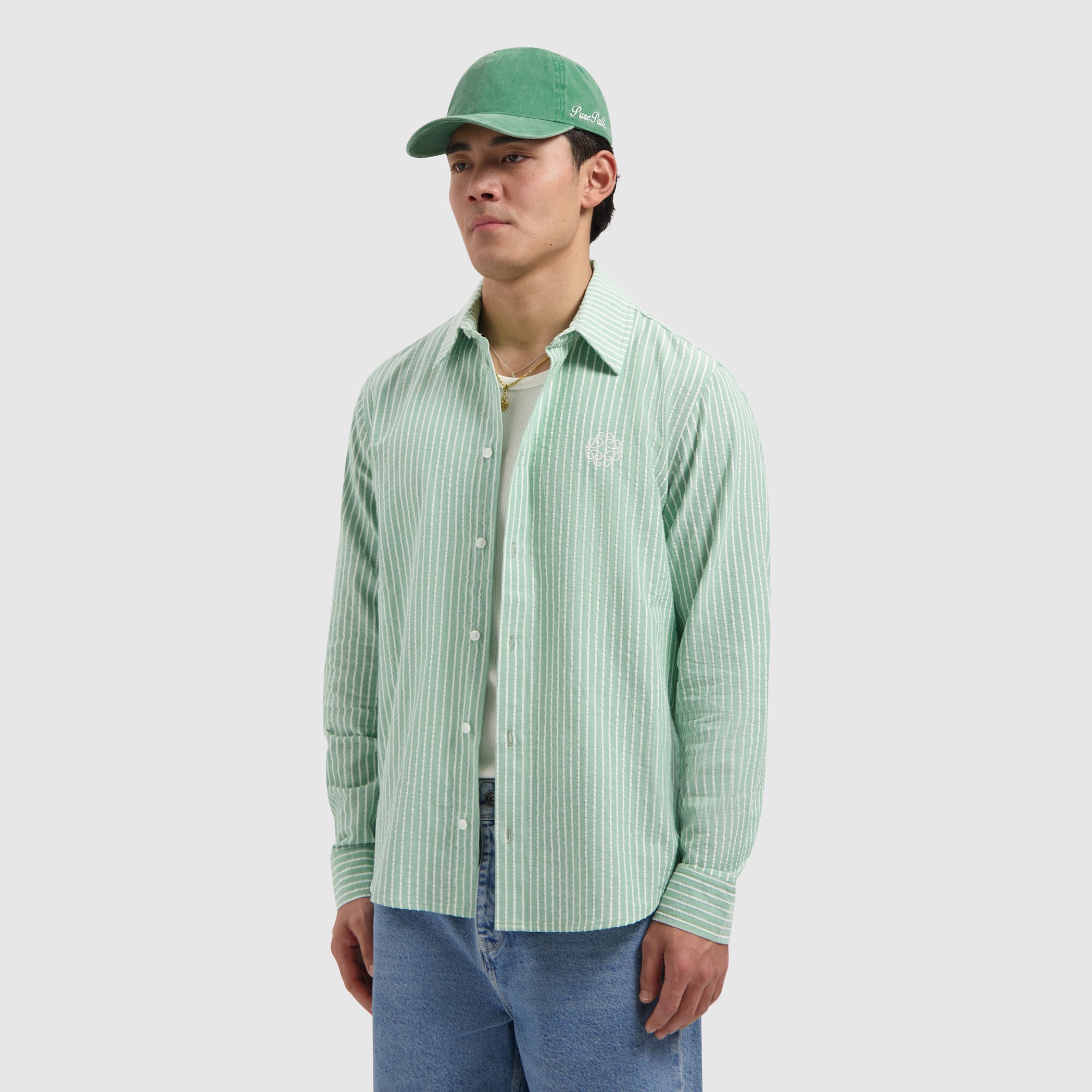 Striped Seersucker Shirt | Emerald