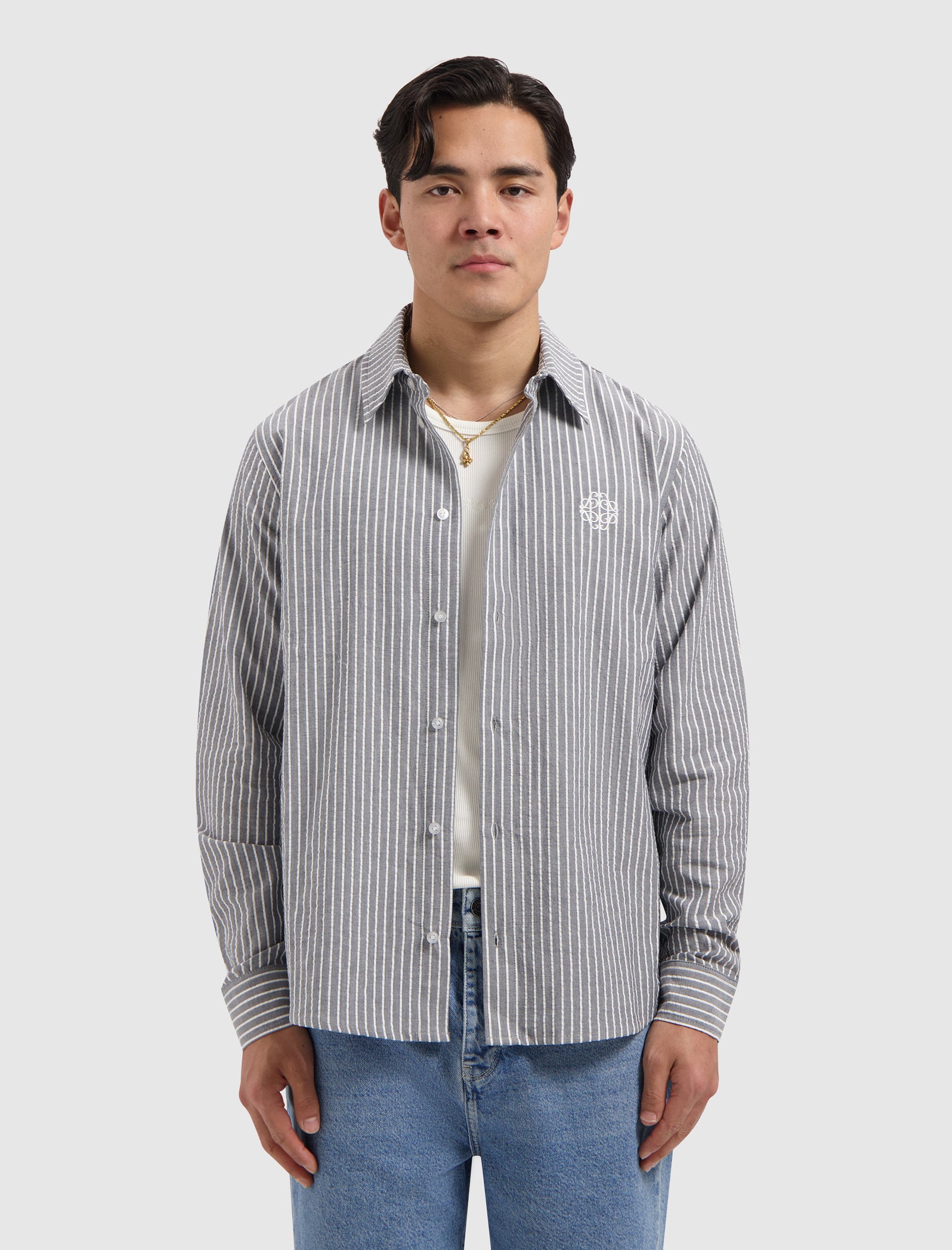 Striped Seersucker Shirt | Dark Navy